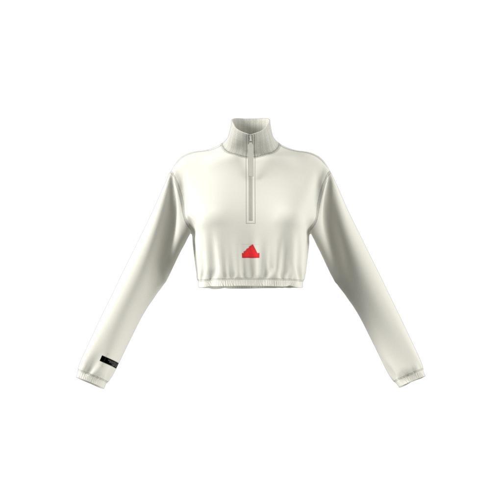 Cropped Half-Zip Sweatshirt, White, , large image number 13