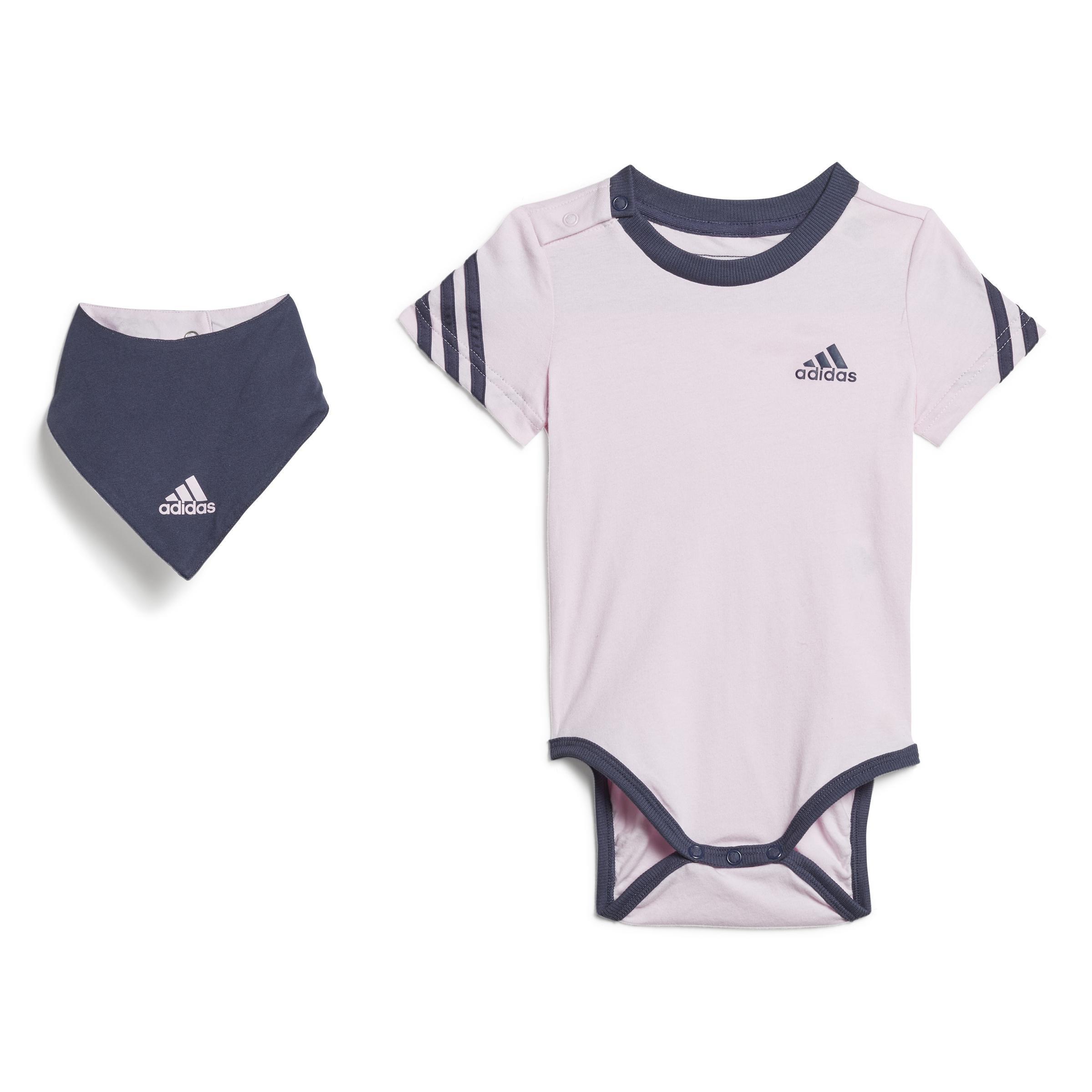 Unisex 3-Stripes Onesie With Bib, Pink, A901_ONE, large image number 0