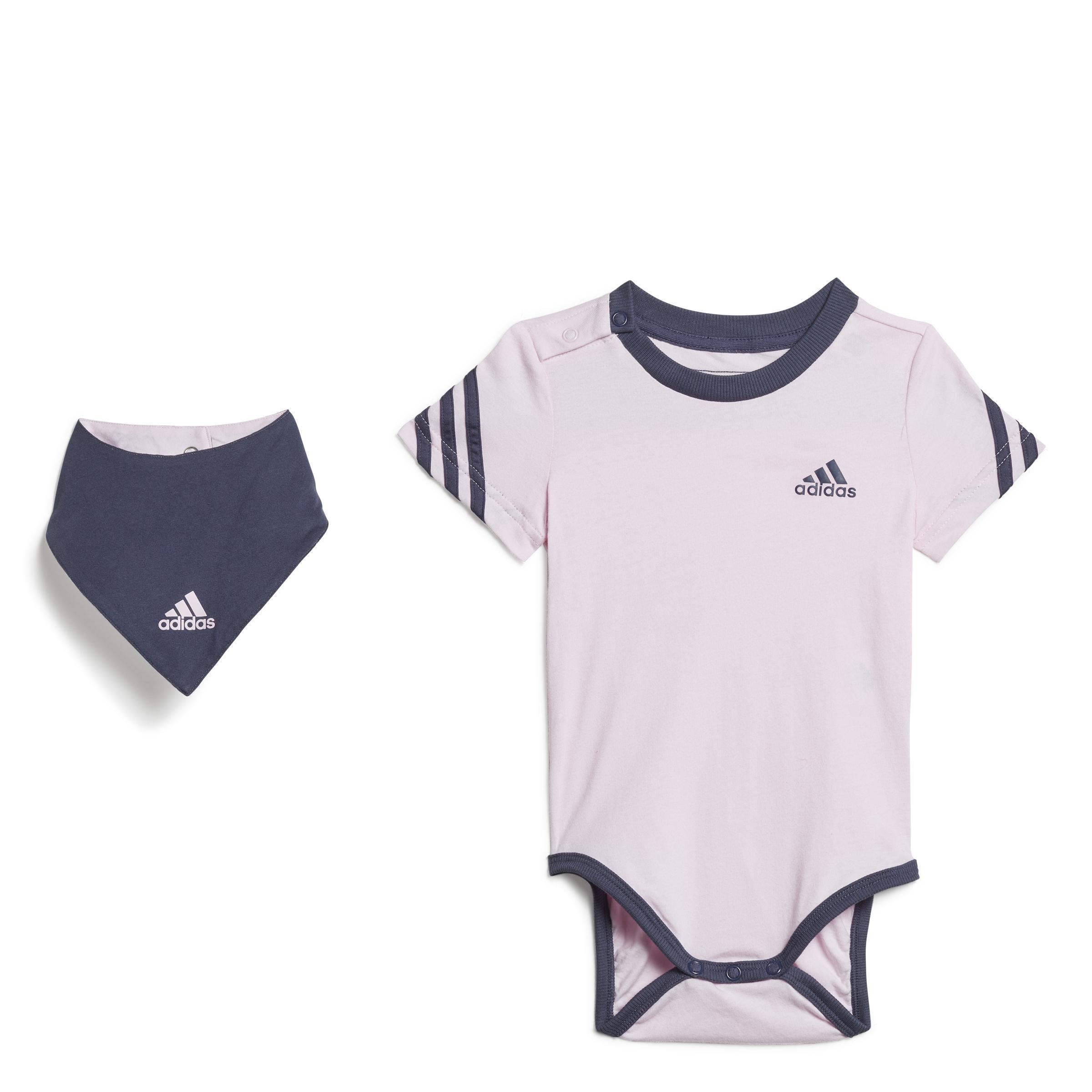 Unisex 3-Stripes Onesie With Bib, Pink, A901_ONE, large image number 1