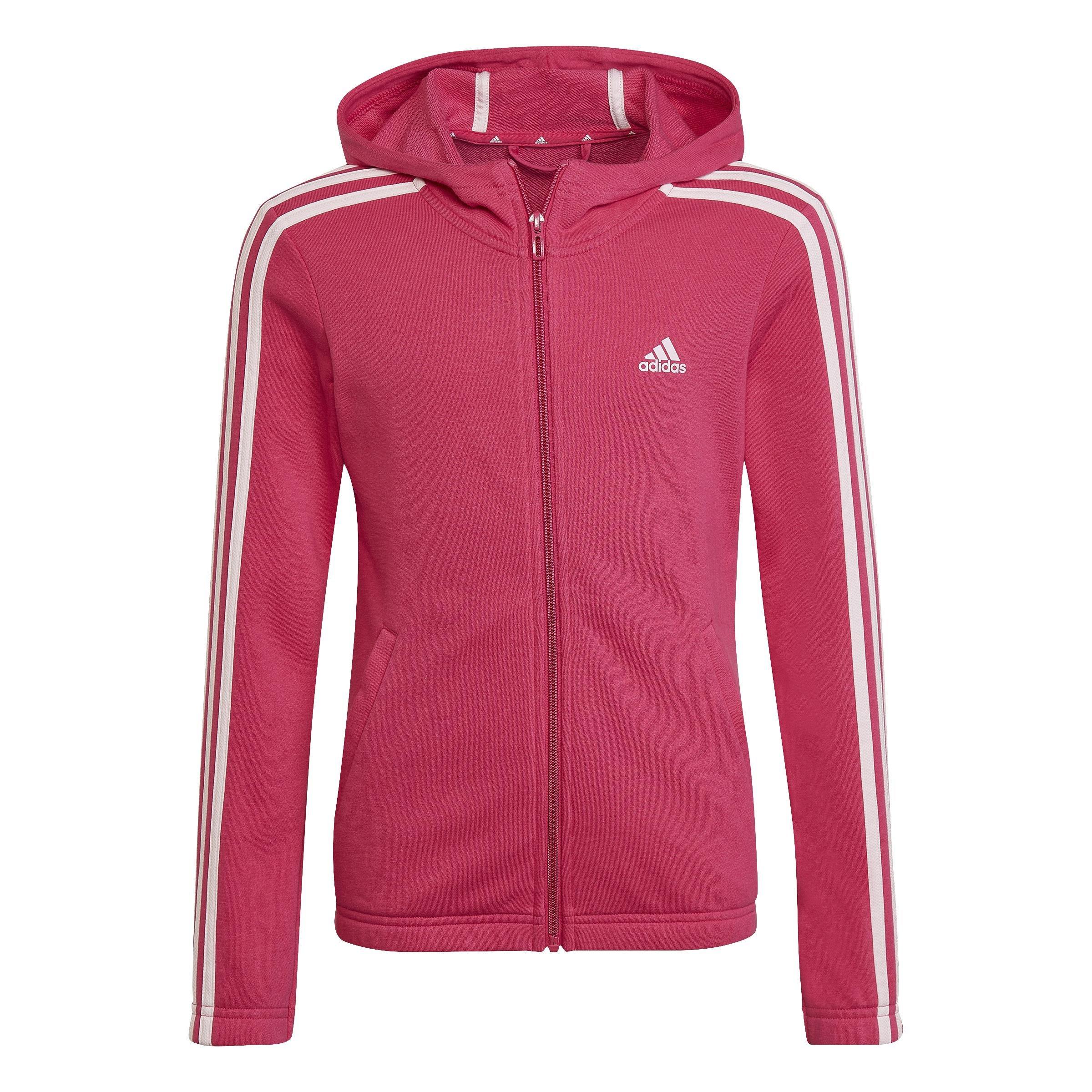 Kids Adidas Essentials 3-Stripes Full-Zip Hoodie, Pink, , large image number 0