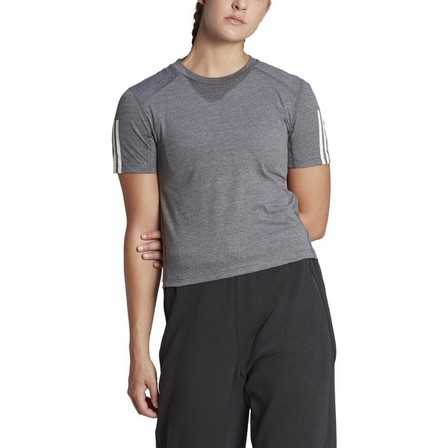 Women Train Essentials Train Cotton 3-Stripes Crop T-Shirt, Grey, A901_ONE, large image number 0
