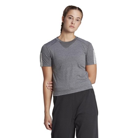 Women Train Essentials Train Cotton 3-Stripes Crop T-Shirt, Grey, A901_ONE, large image number 9