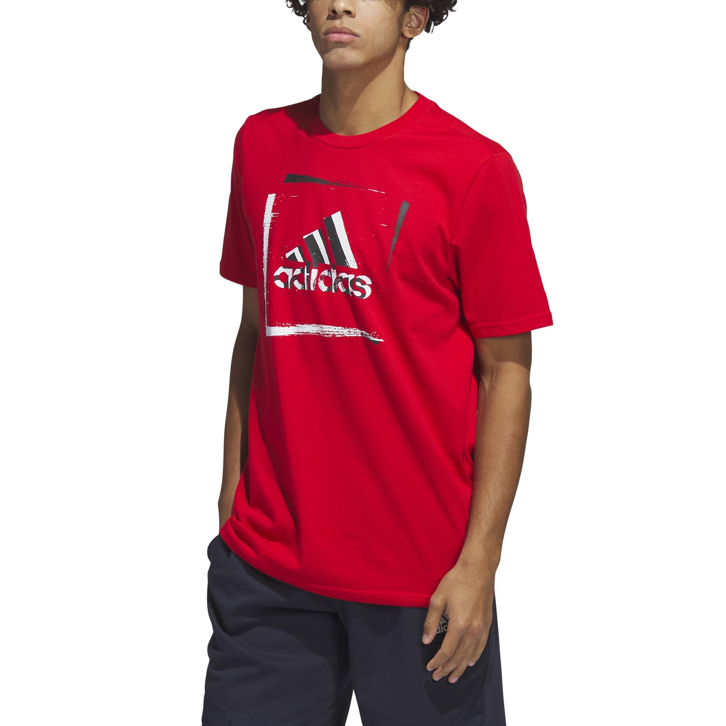 Two-Tone Stencil Short Sleeve Graphic T-Shirt, Red, , large image number 1
