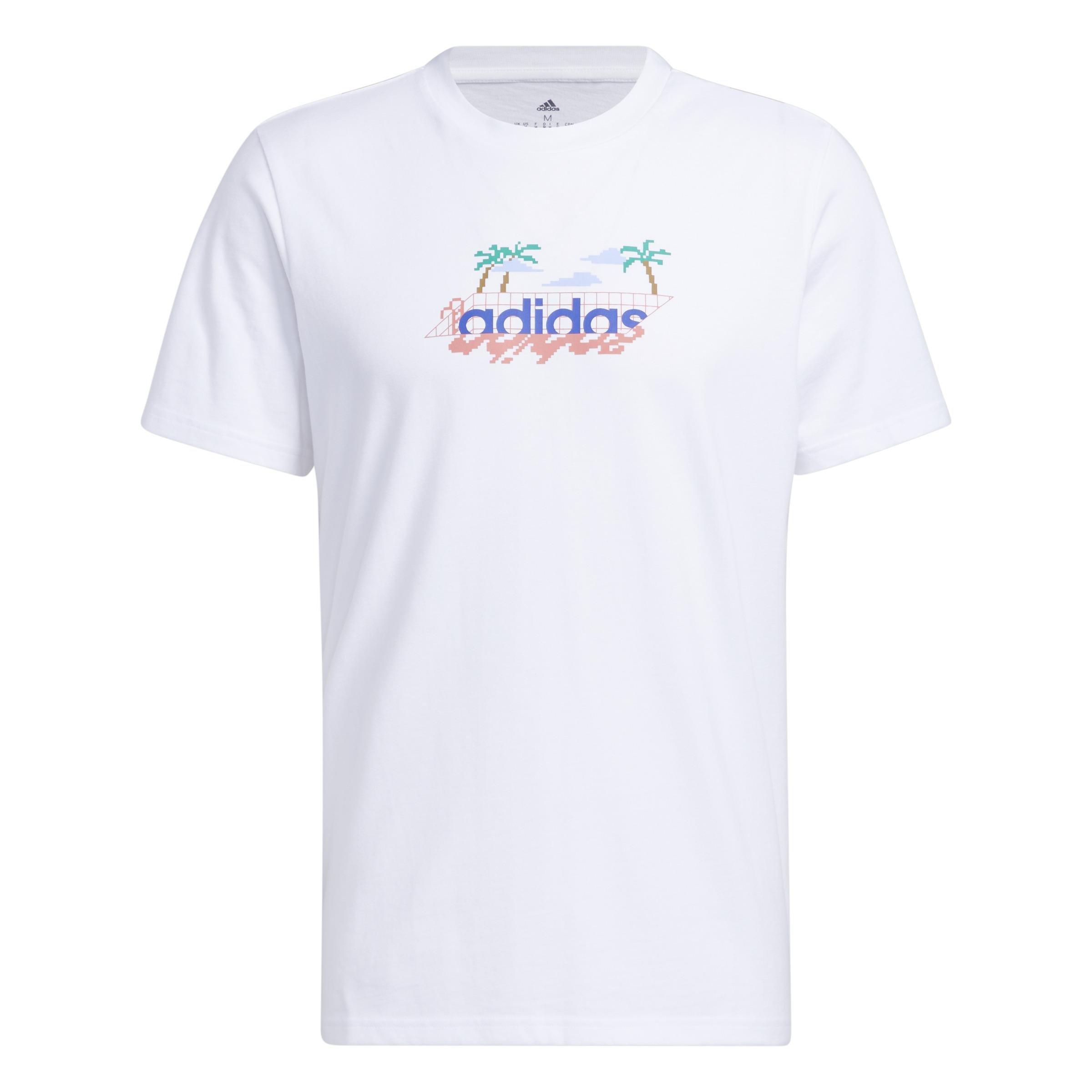 Linear Beach-Bit Short Sleeve Graphic T-Shirt, White, A901_ONE, large image number 1