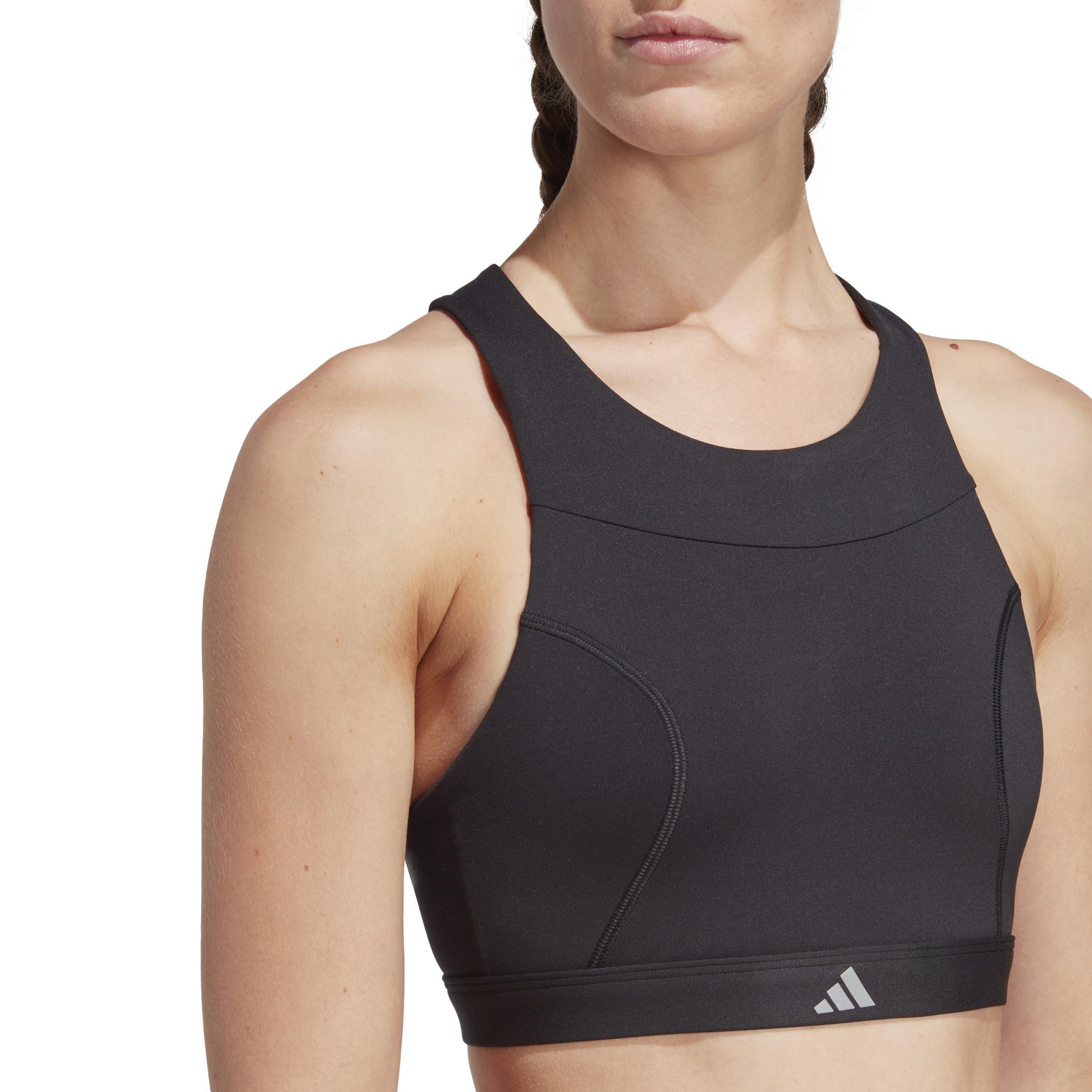 NWT Adidas Ladies Tech Fit Solid Black bra Black Matte Silver size