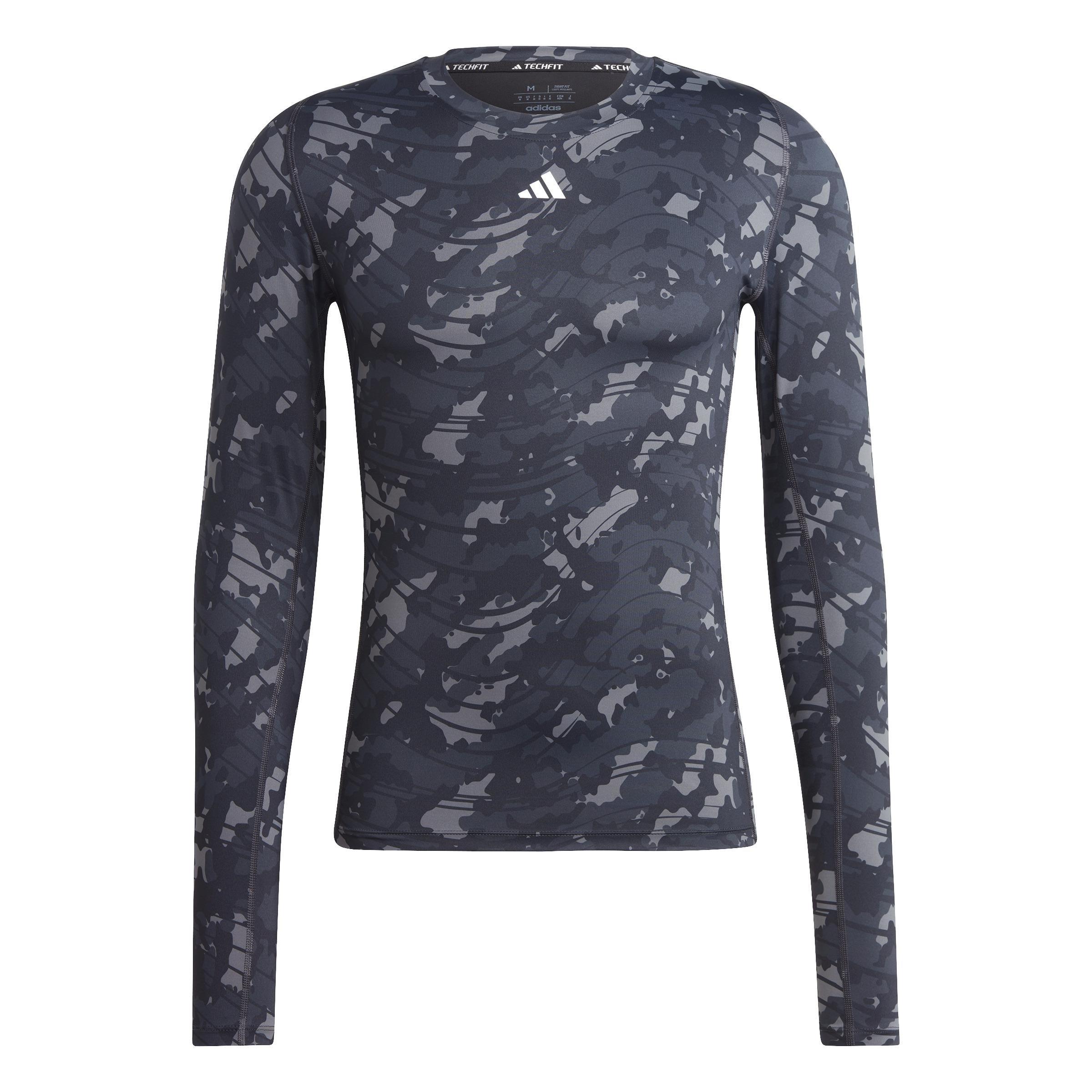Techfit Allover Print Training Long-Sleeve Top, Black, A901_ONE, large image number 0