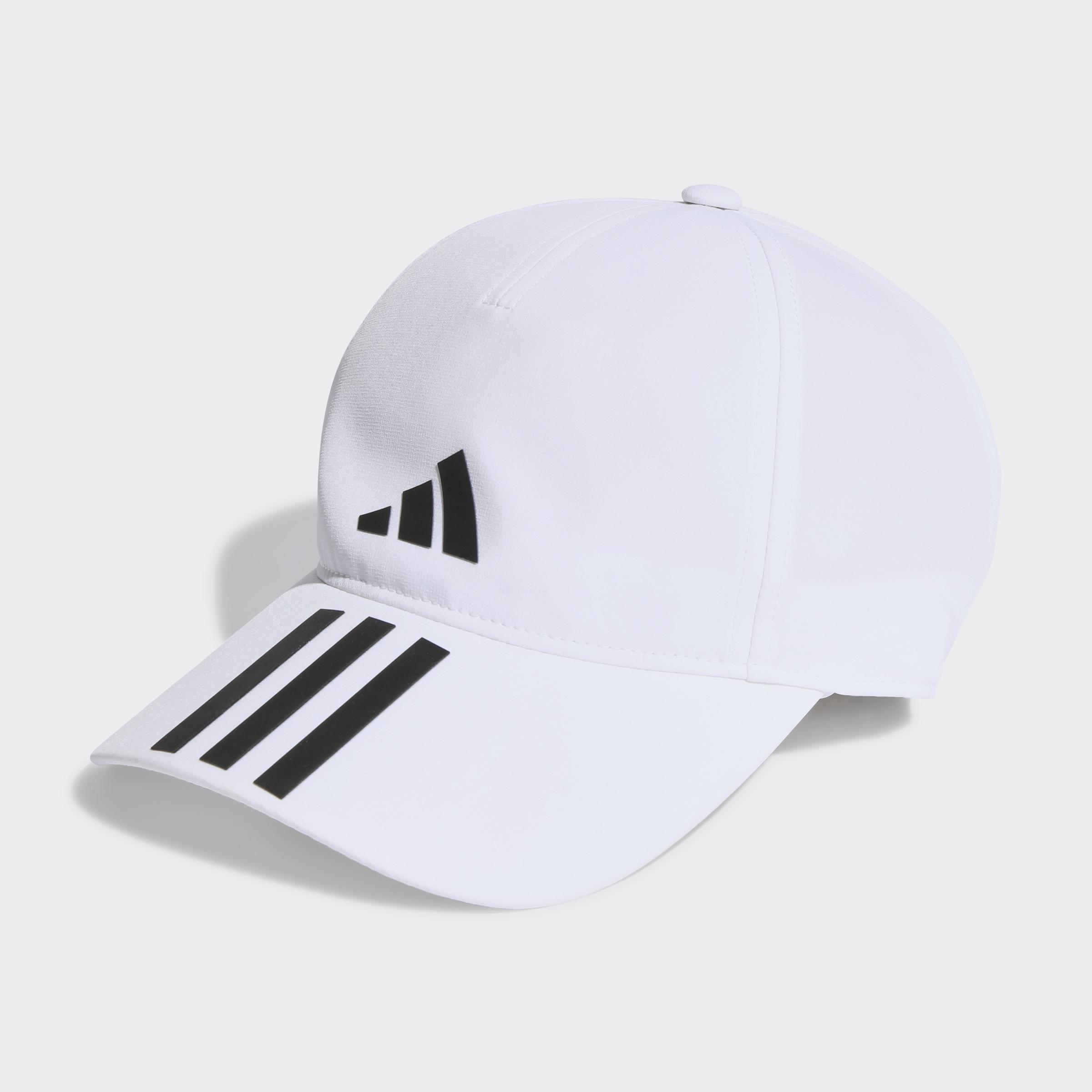 Unisex 3-Stripes AEROREADY Running Training Baseball Cap, White, A901_ONE, large image number 0