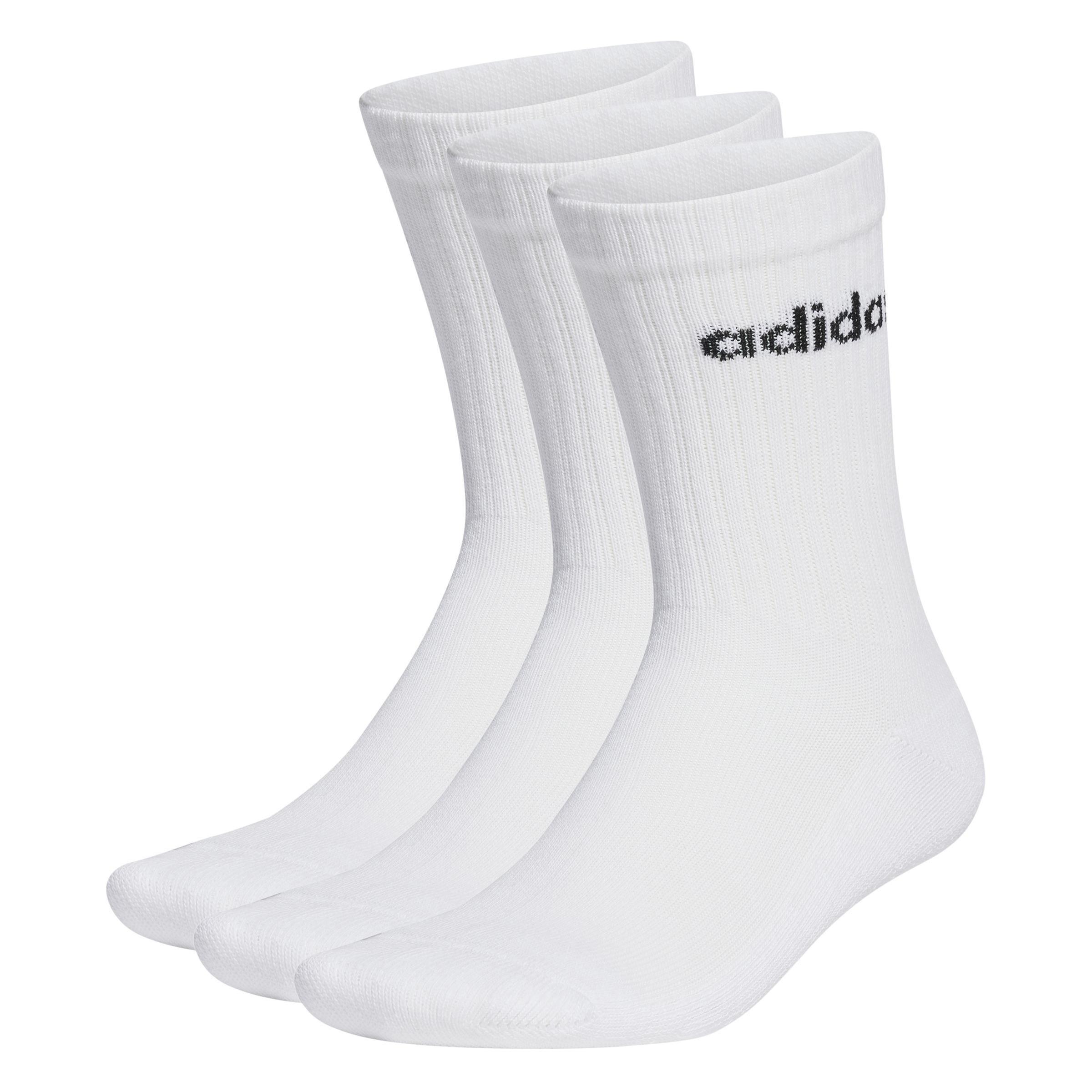 Unisex Linear Crew Cushioned Socks 3 Pairs, White, A901_ONE, large image number 0