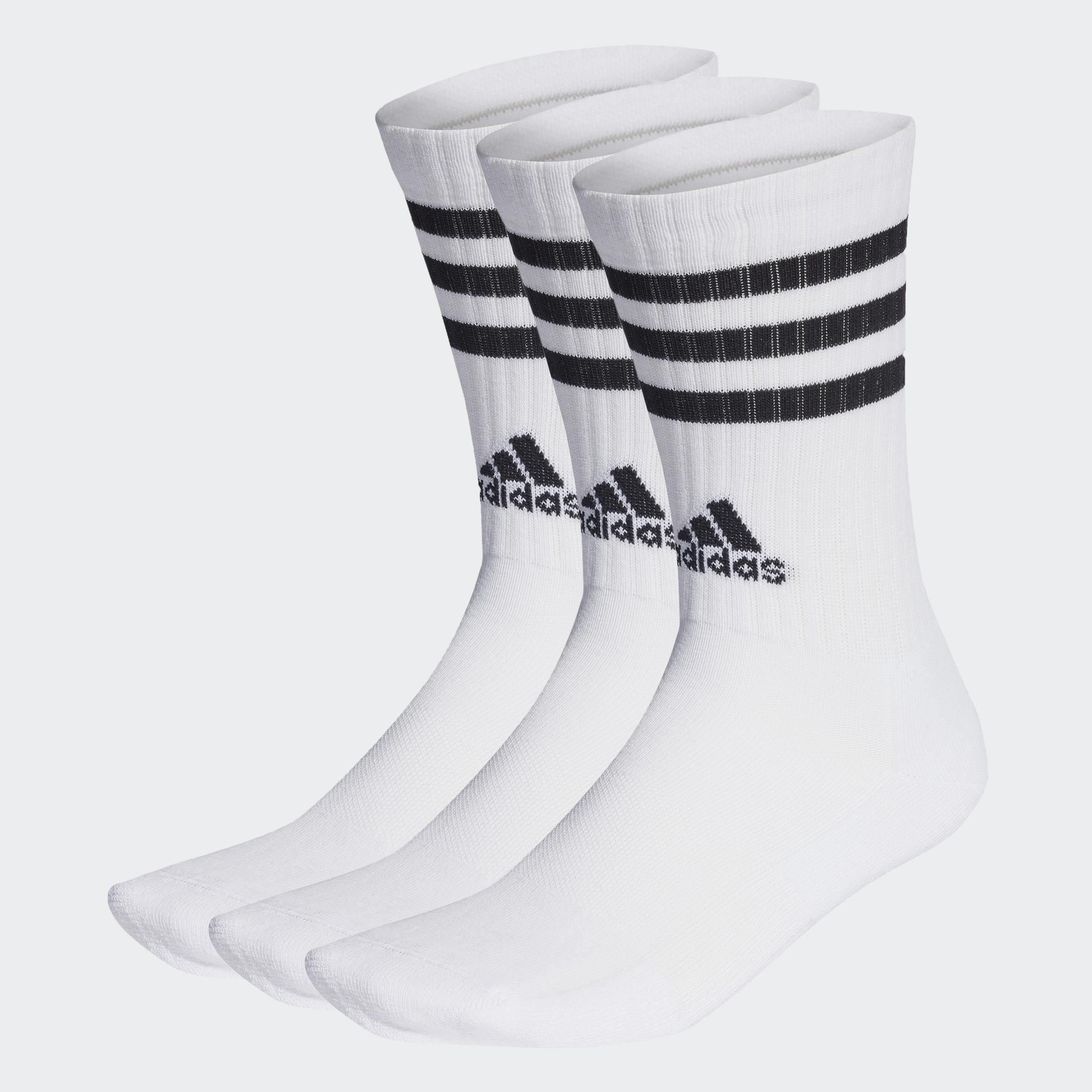 Unisex 3-Stripes Cushioned Crew Socks 3 Pairs, White