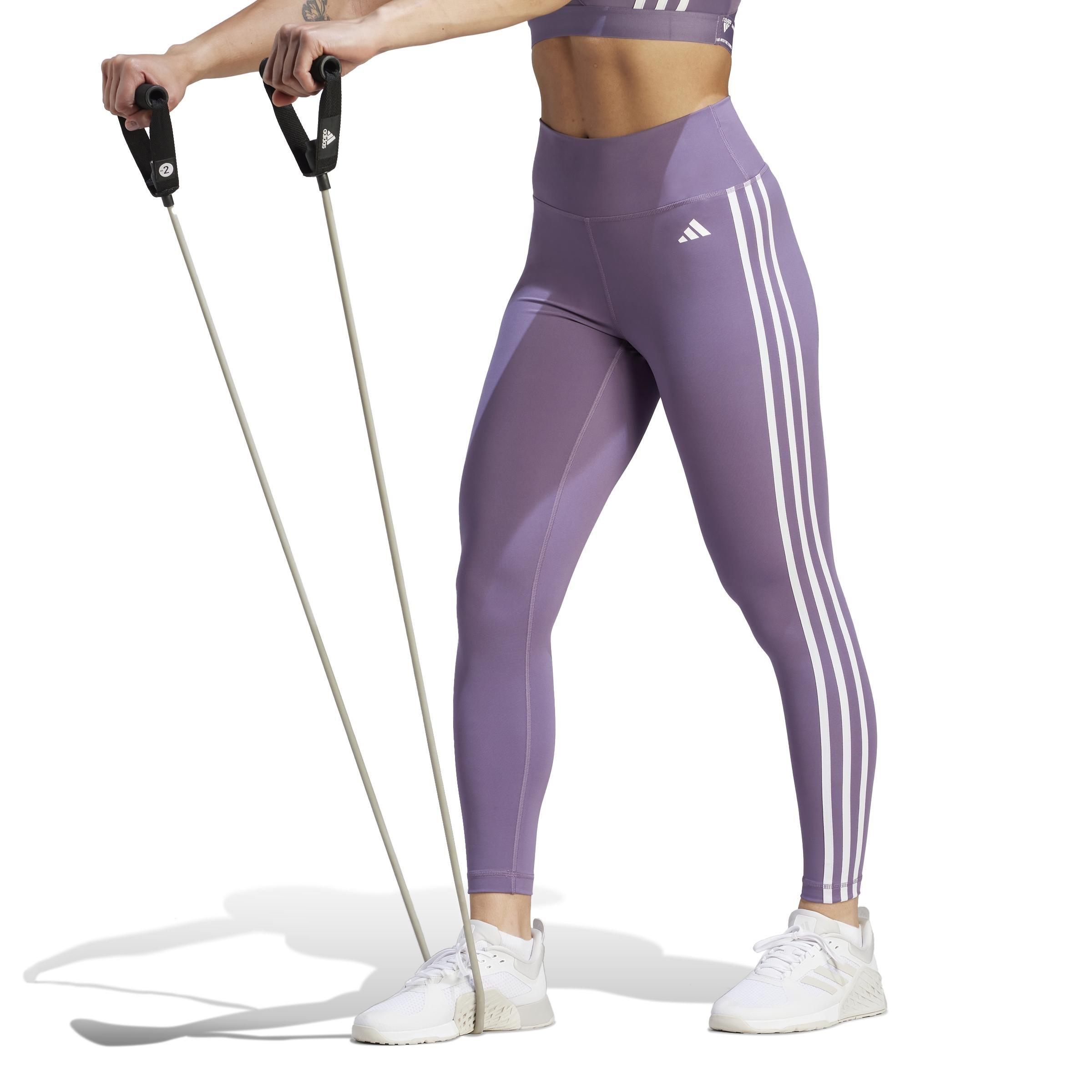 Train Essentials 3-Stripes High-Waisted 7/8 Leggings, Purple, A901_ONE, large image number 0