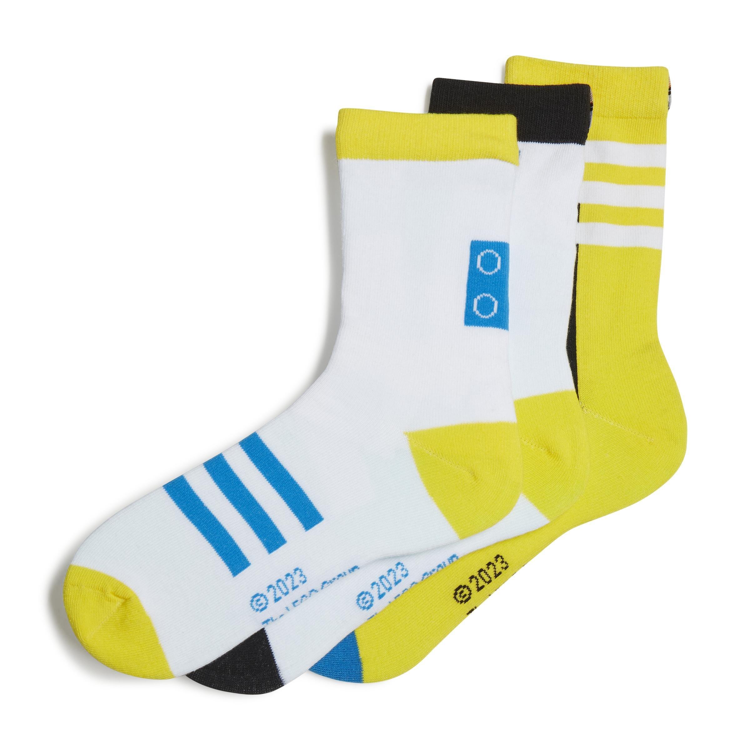 Unisex Kids adidas x LEGO Crew Socks 3 Pairs, Multicolour, A901_ONE, large image number 0