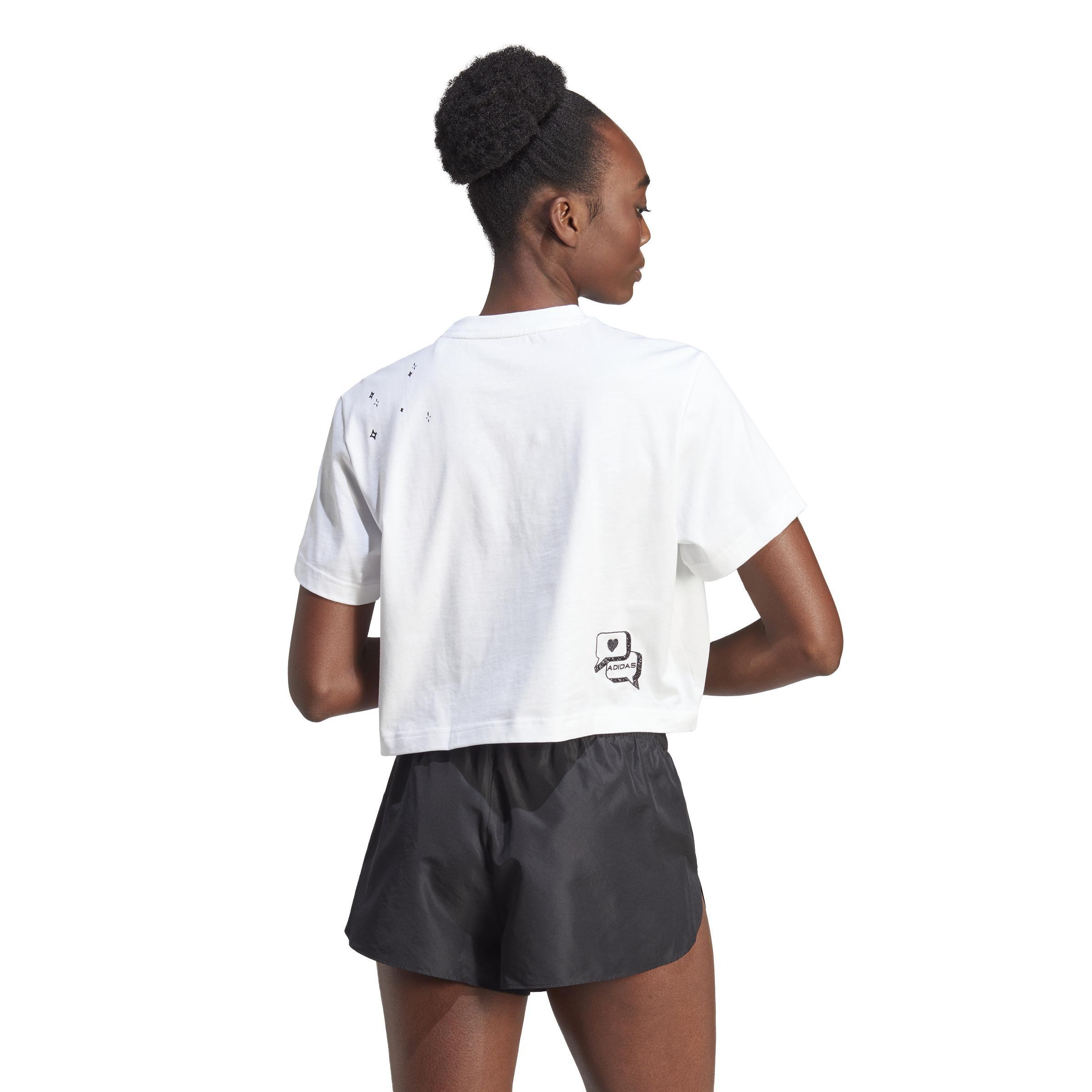 Scribble Embroidery Crop T-Shirt, White, , large image number 3