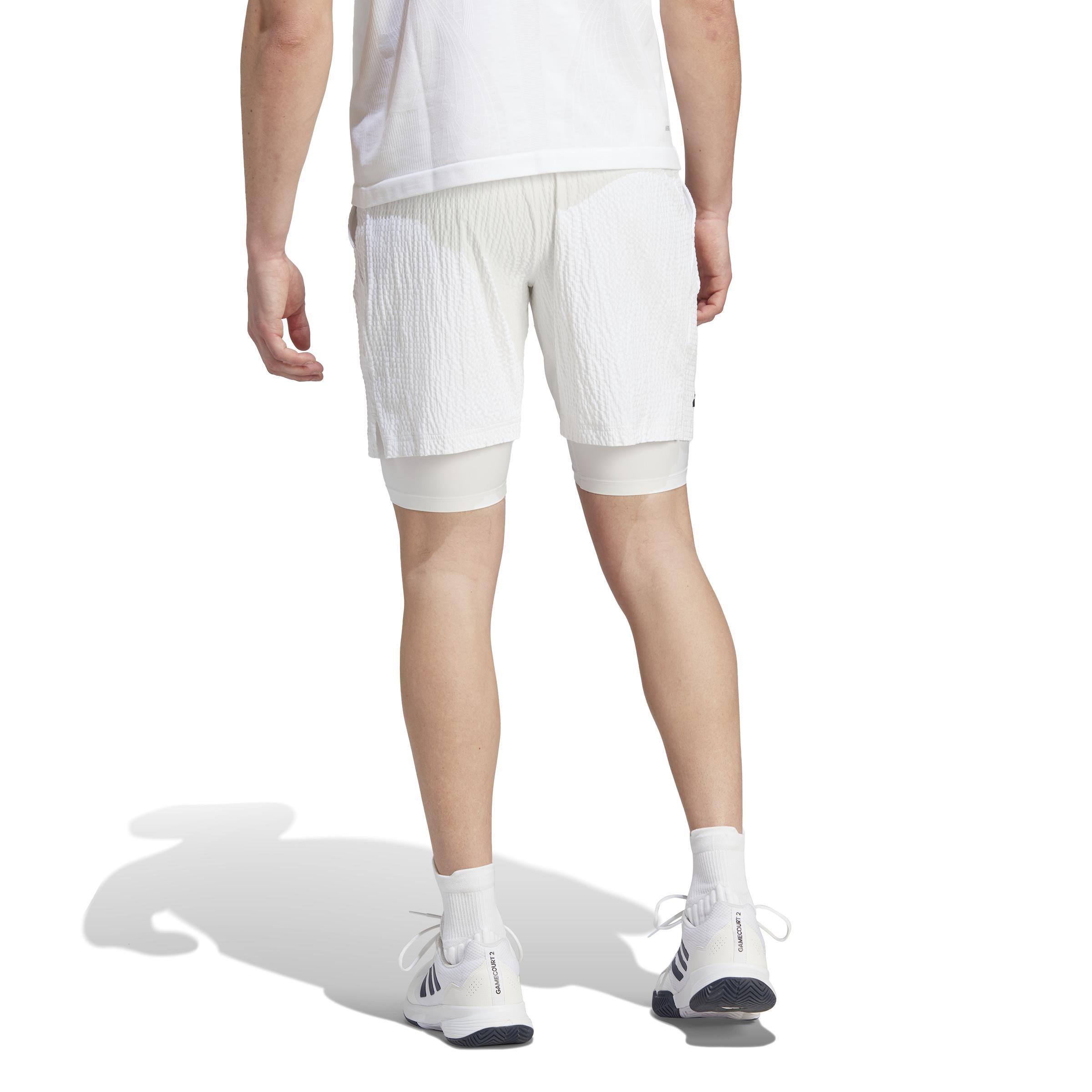 Aeroready Pro Two-In-One Seersucker Tennis Shorts, White, A901_ONE, large image number 2