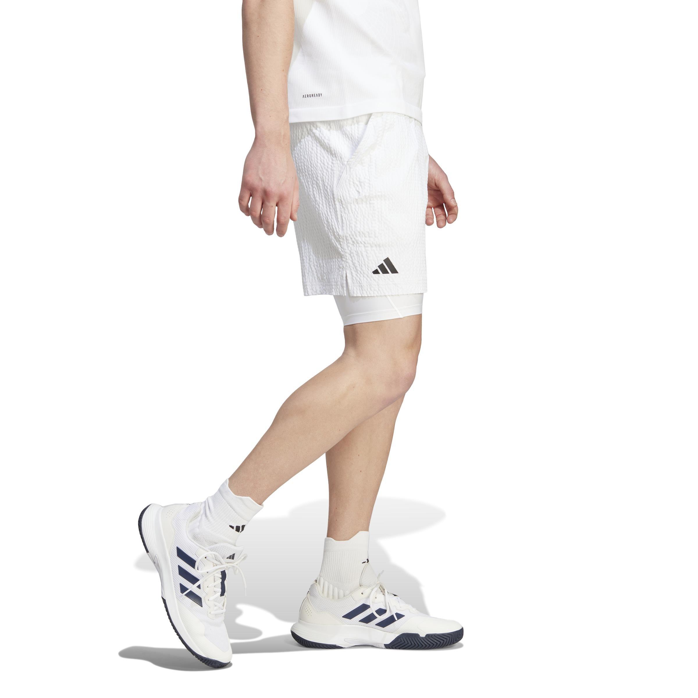 Aeroready Pro Two-In-One Seersucker Tennis Shorts, White, A901_ONE, large image number 5