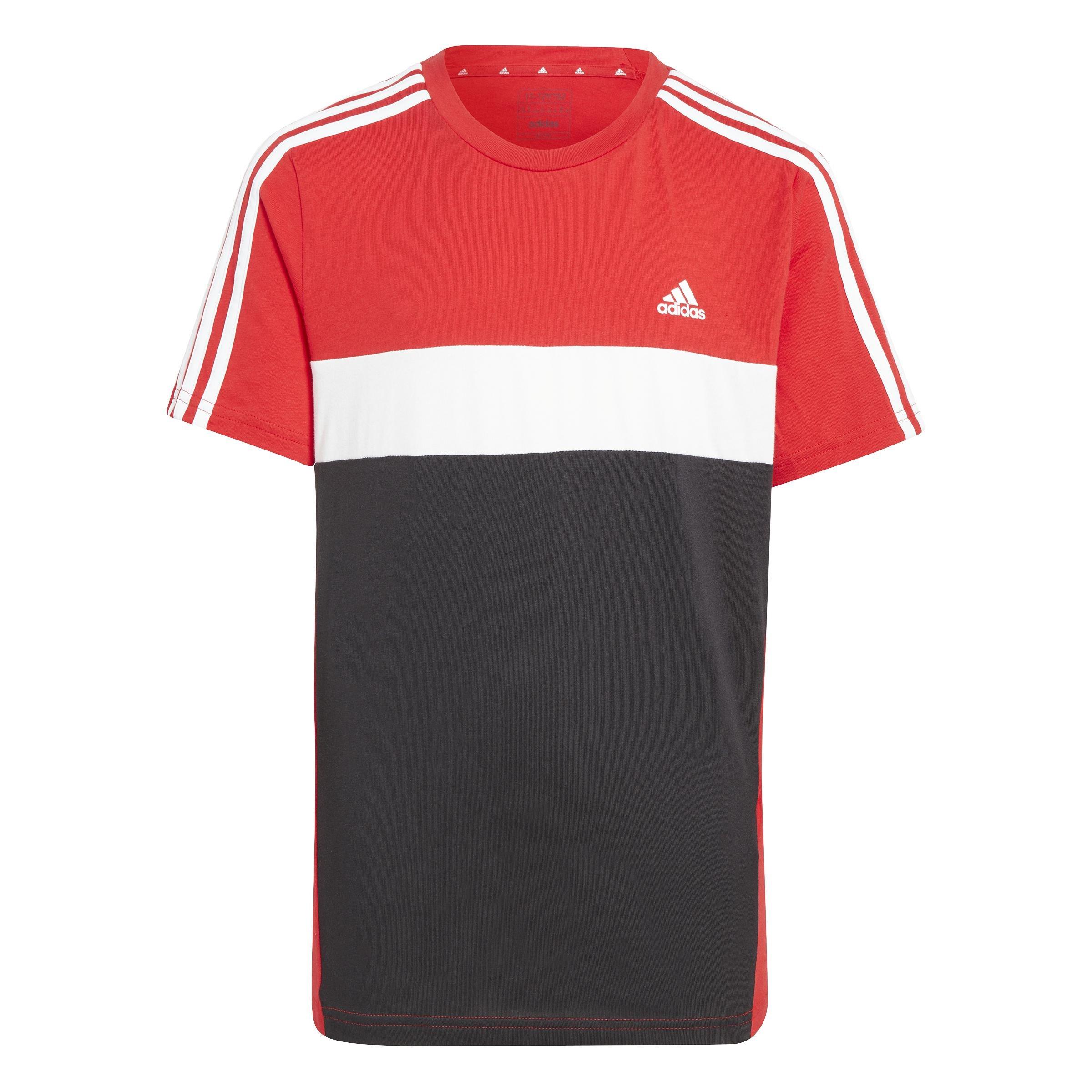 Unisex Kids Tiberio 3-Stripes Colorblock Cotton T-Shirt, Red, , large image number 0