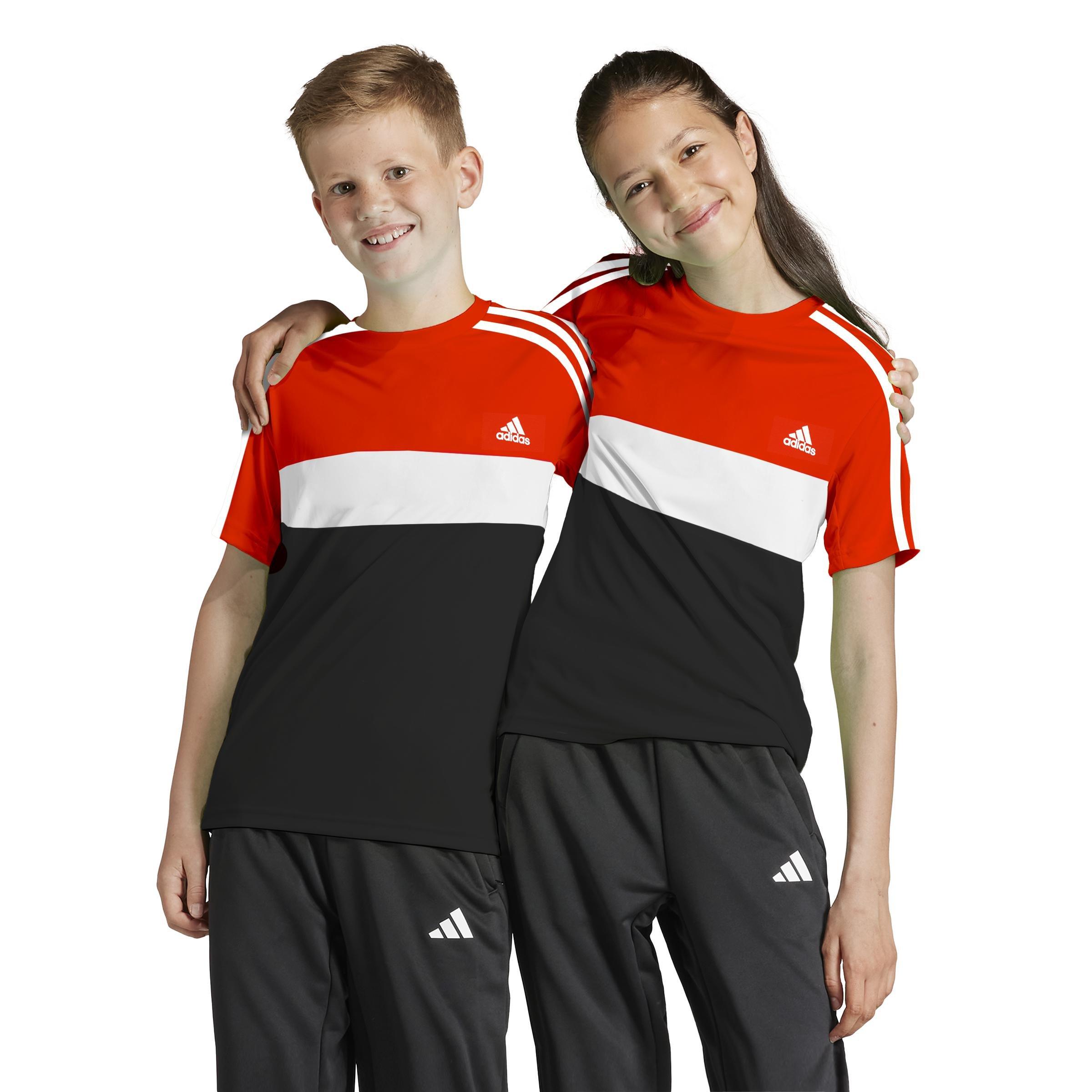 Unisex Kids Tiberio 3-Stripes Colorblock Cotton T-Shirt, Red, , large image number 7