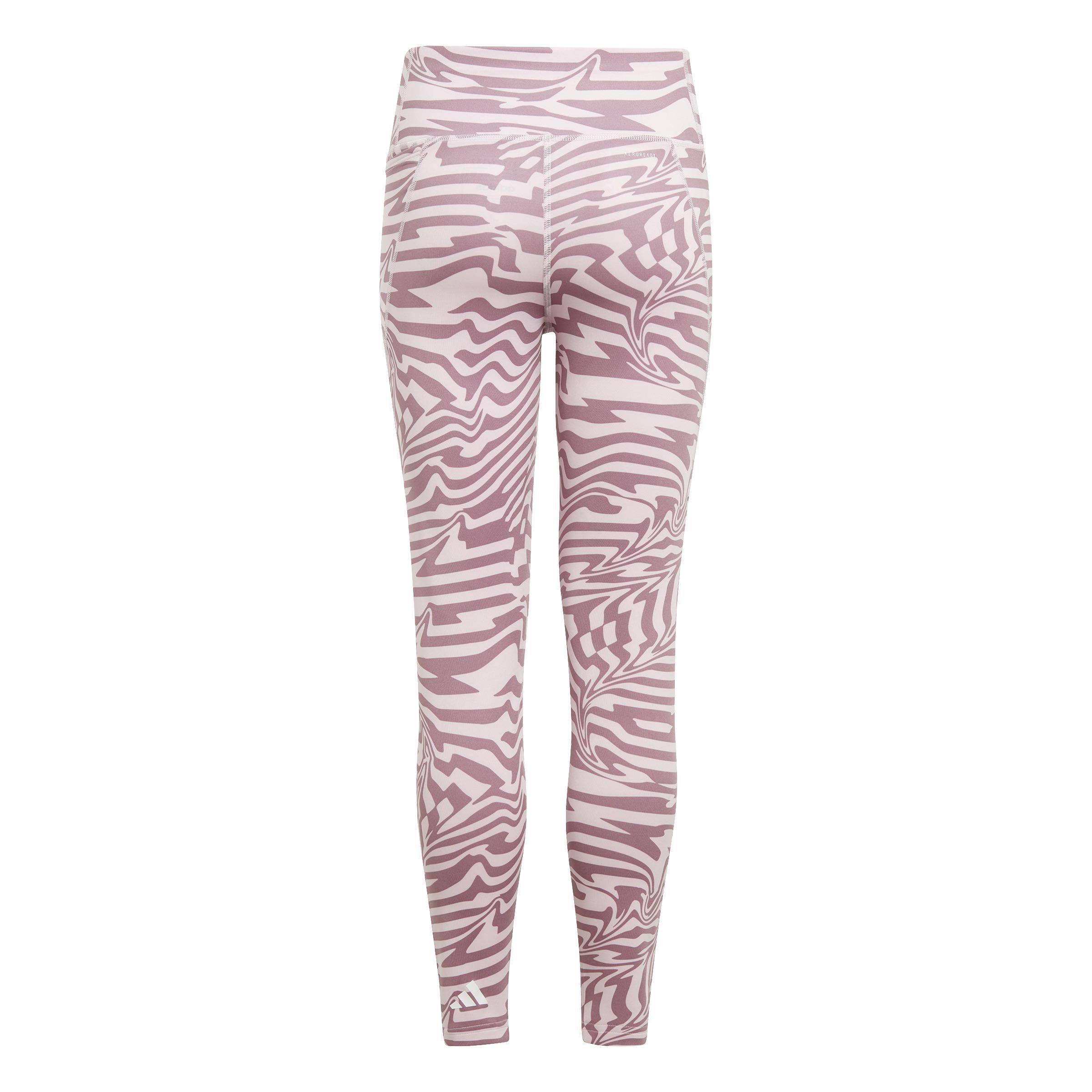 Kids Allover Print Optime 7/8 High-Rise Pocket Leggings, Pink, , large image number 2