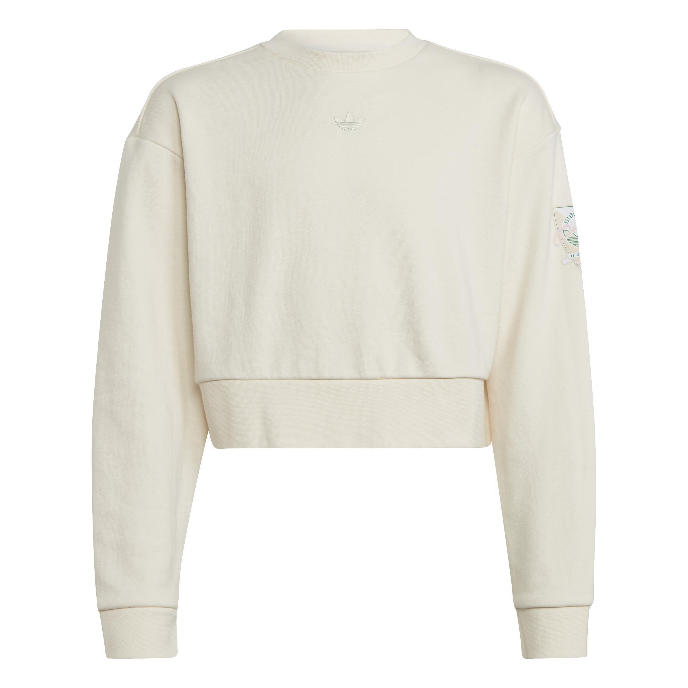 Kids Graphic Print Crop Crew Sweatshirt, White, , large image number 0