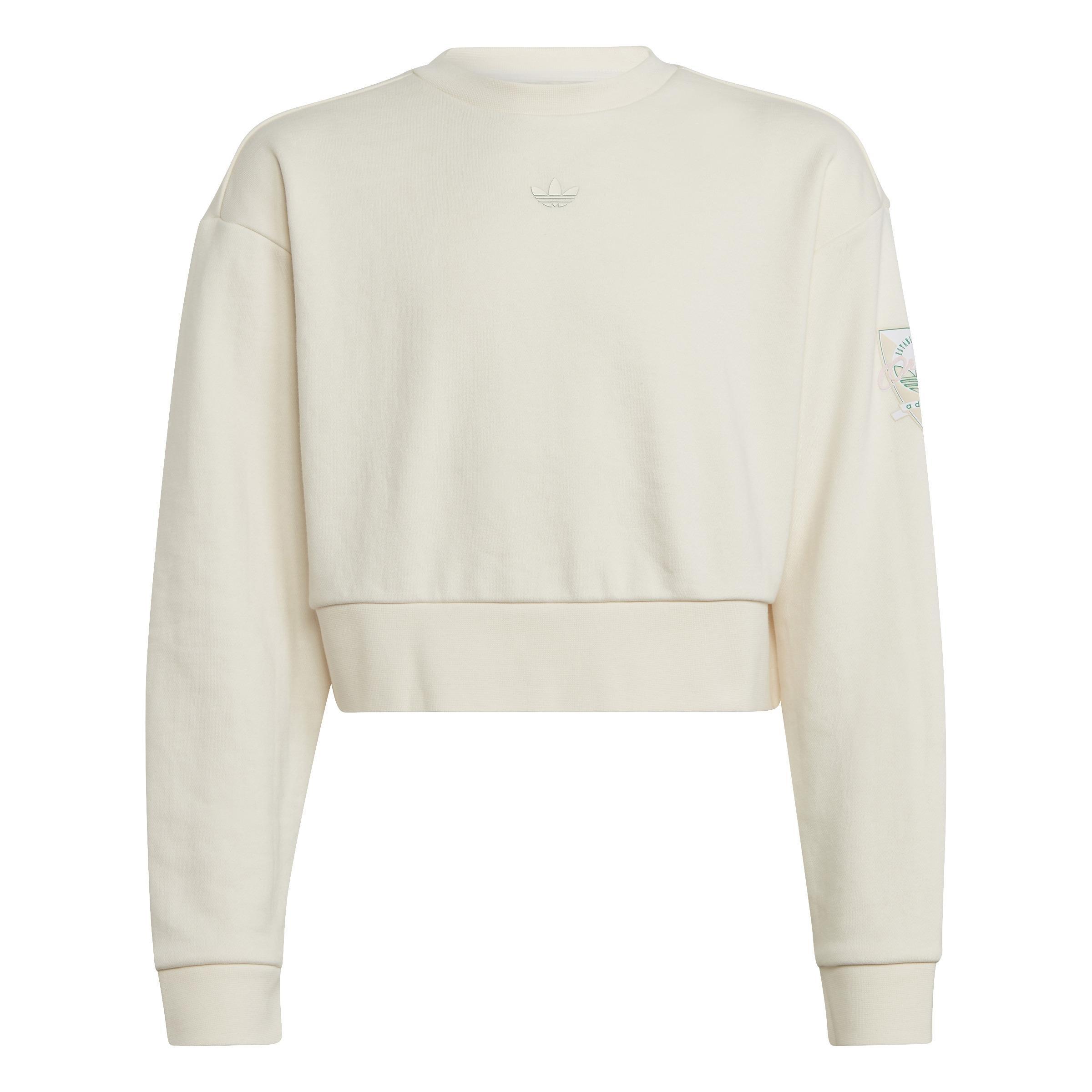 Kids Graphic Print Crop Crew Sweatshirt, White, , large image number 1