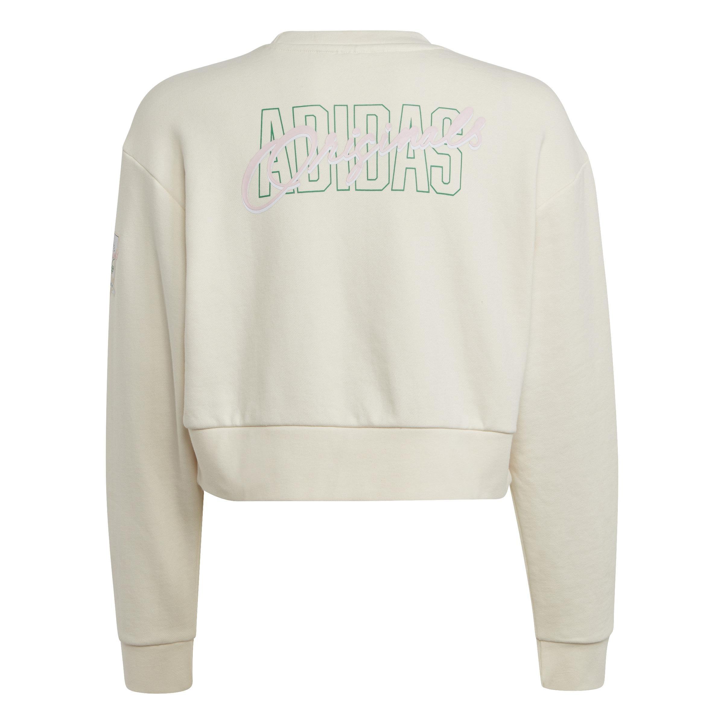 Kids Graphic Print Crop Crew Sweatshirt, White, , large image number 2