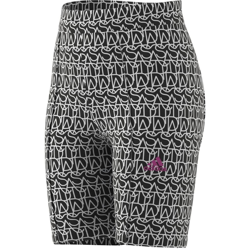 Kids Brand Love Print Cotton Biker Tights, Black, A901_ONE, large image number 9