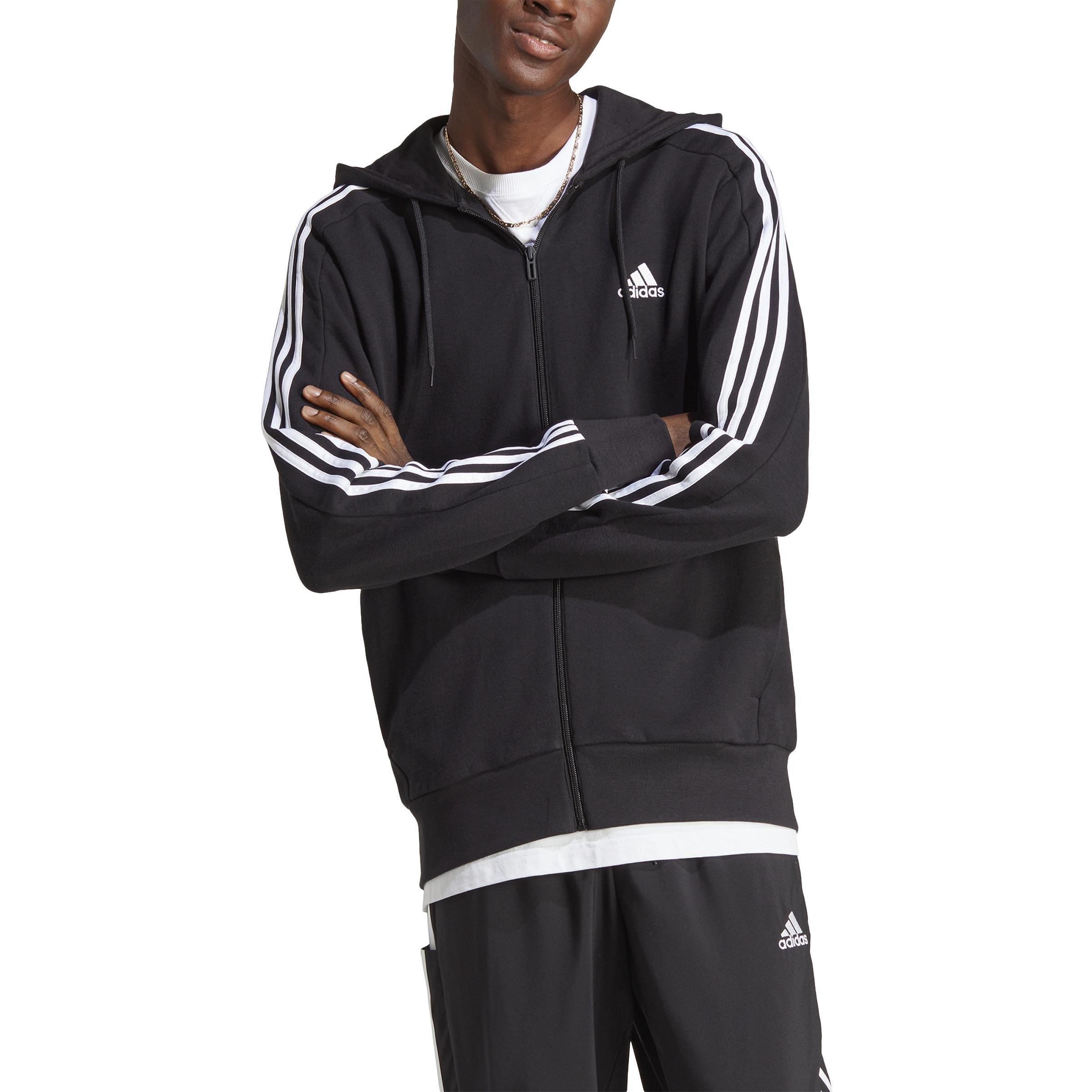 Essentials French Terry 3-Stripes Full-Zip Hoodie, Black, , large image number 0