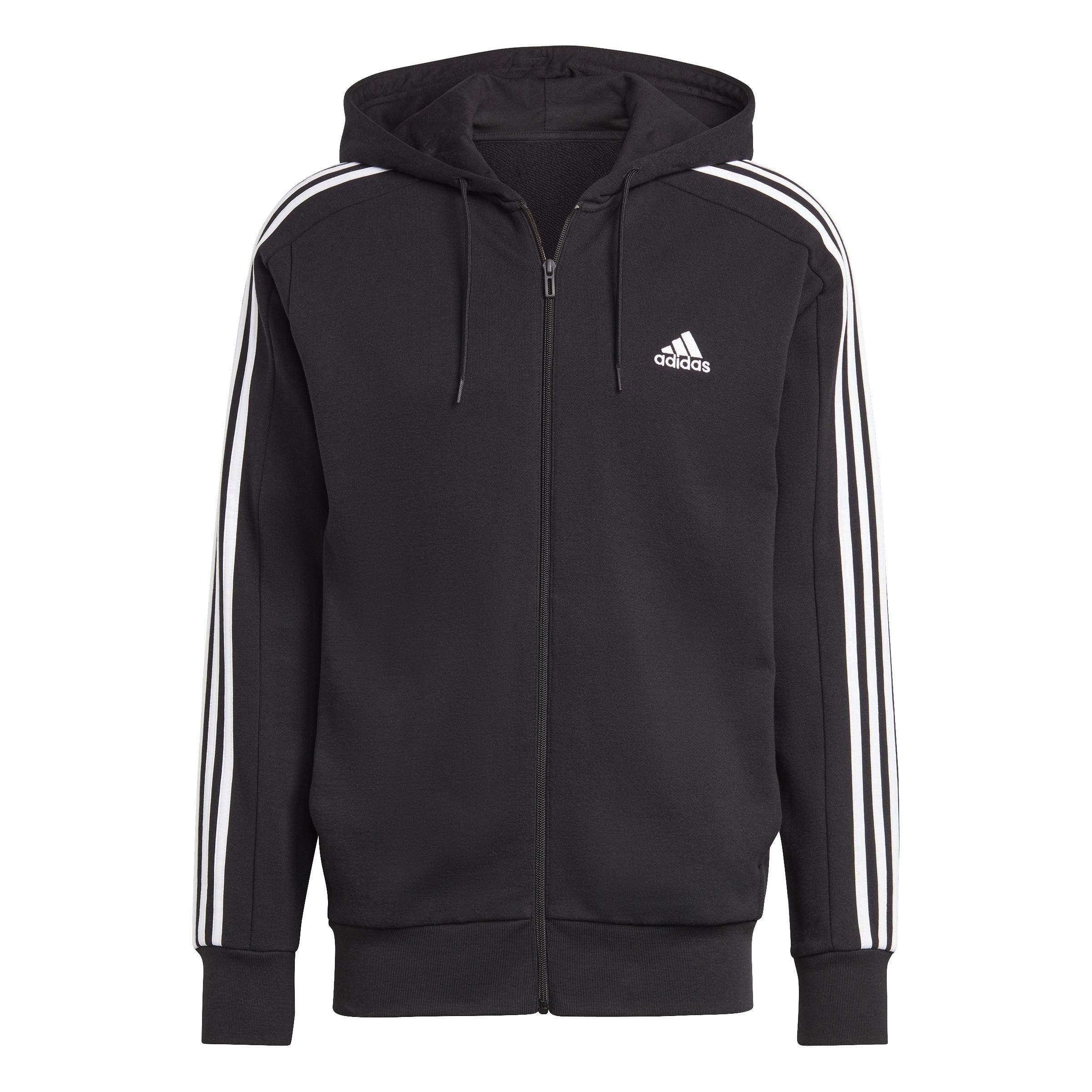 Essentials French Terry 3-Stripes Full-Zip Hoodie, Black, , large image number 1