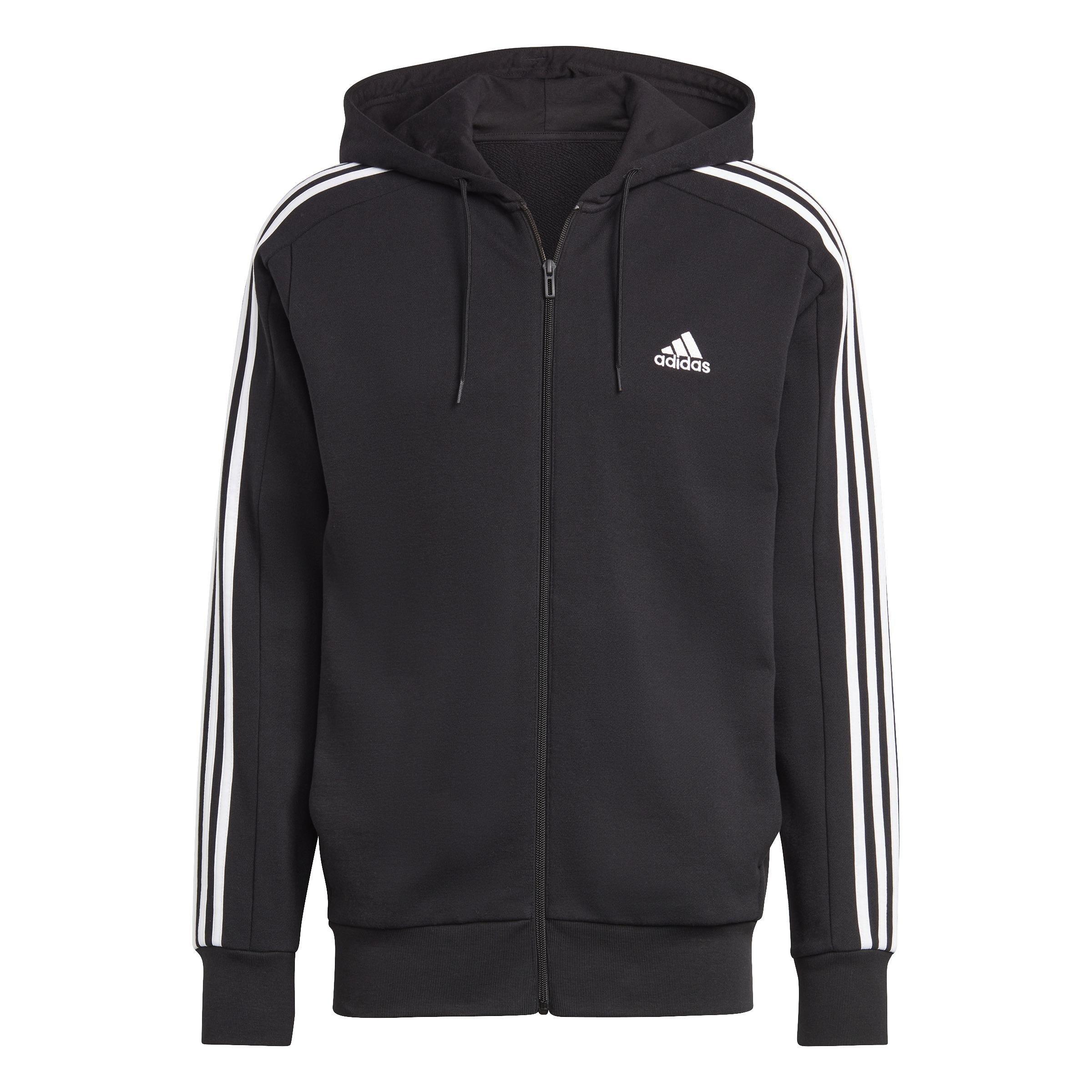 Essentials French Terry 3-Stripes Full-Zip Hoodie, Black, , large image number 2