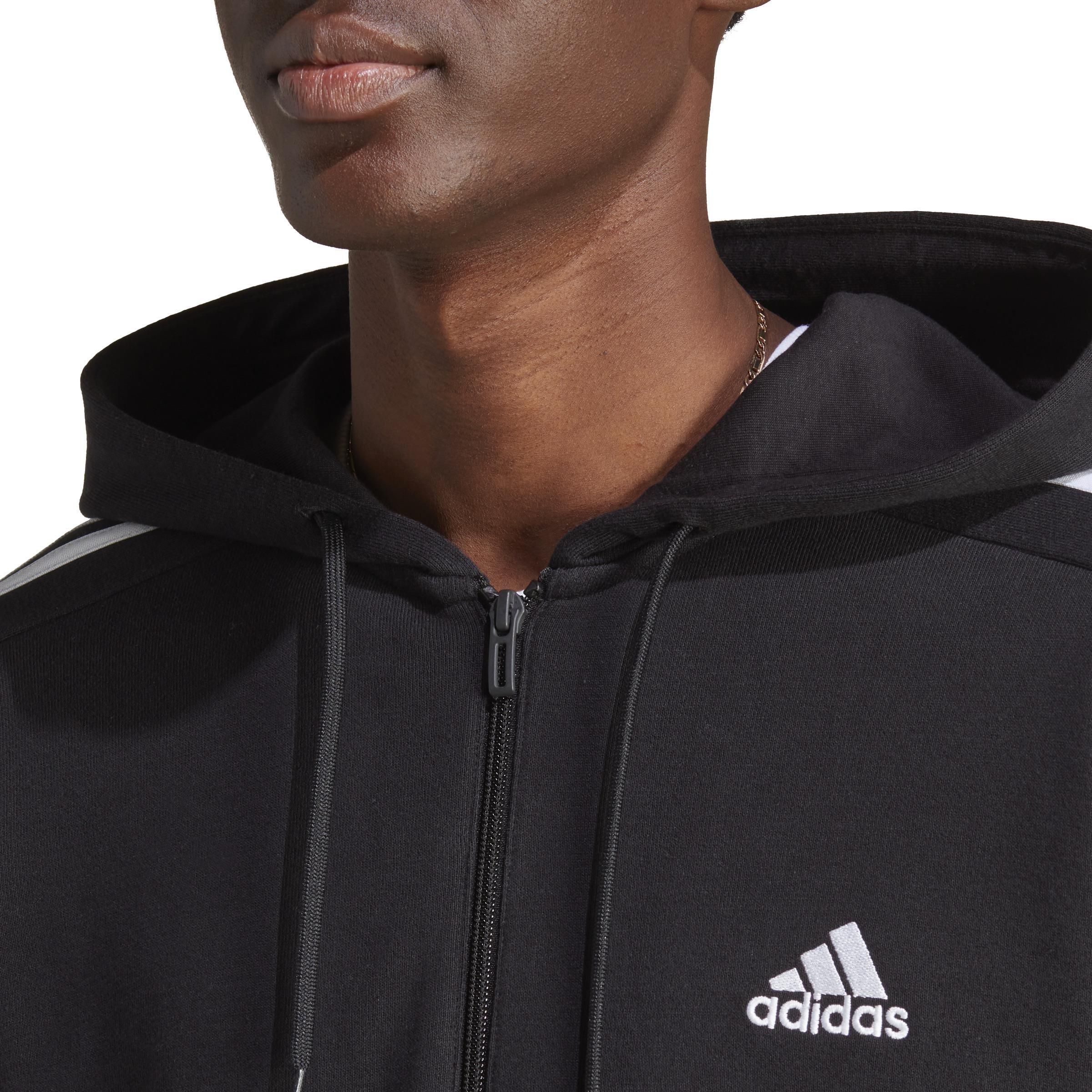 Essentials French Terry 3-Stripes Full-Zip Hoodie, Black, A901_ONE, large image number 4