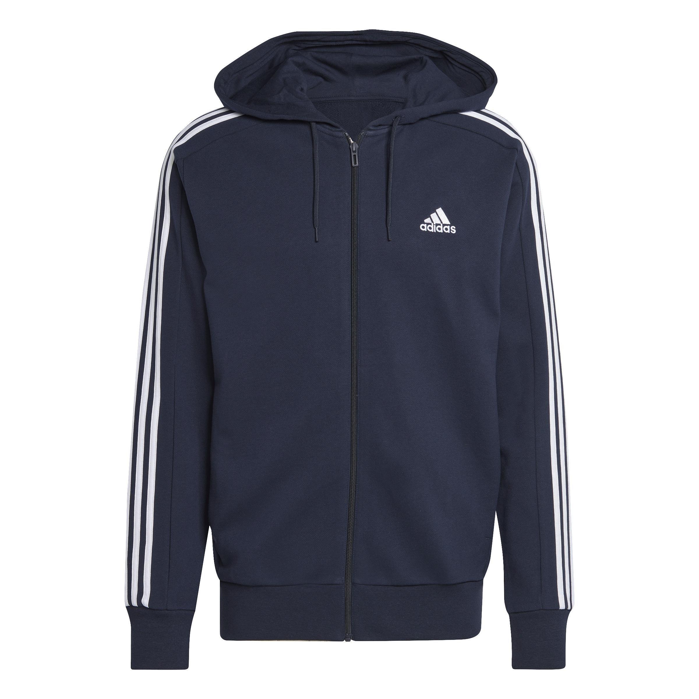 Essentials French Terry 3-Stripes Full-Zip Hoodie, Blue, A901_ONE, large image number 1
