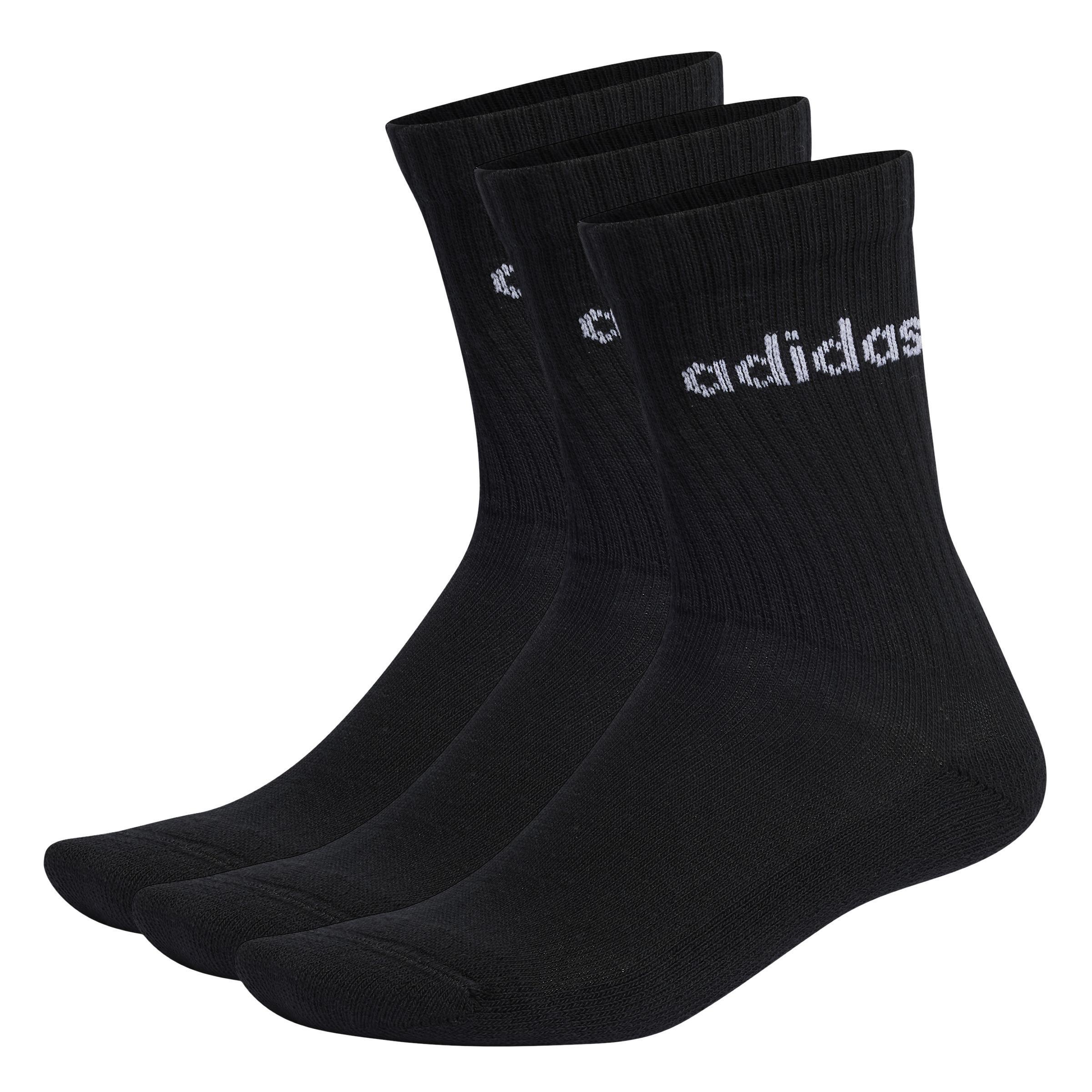 Unisex Linear Crew Cushioned Socks 3 Pairs, Black, A901_ONE, large image number 0