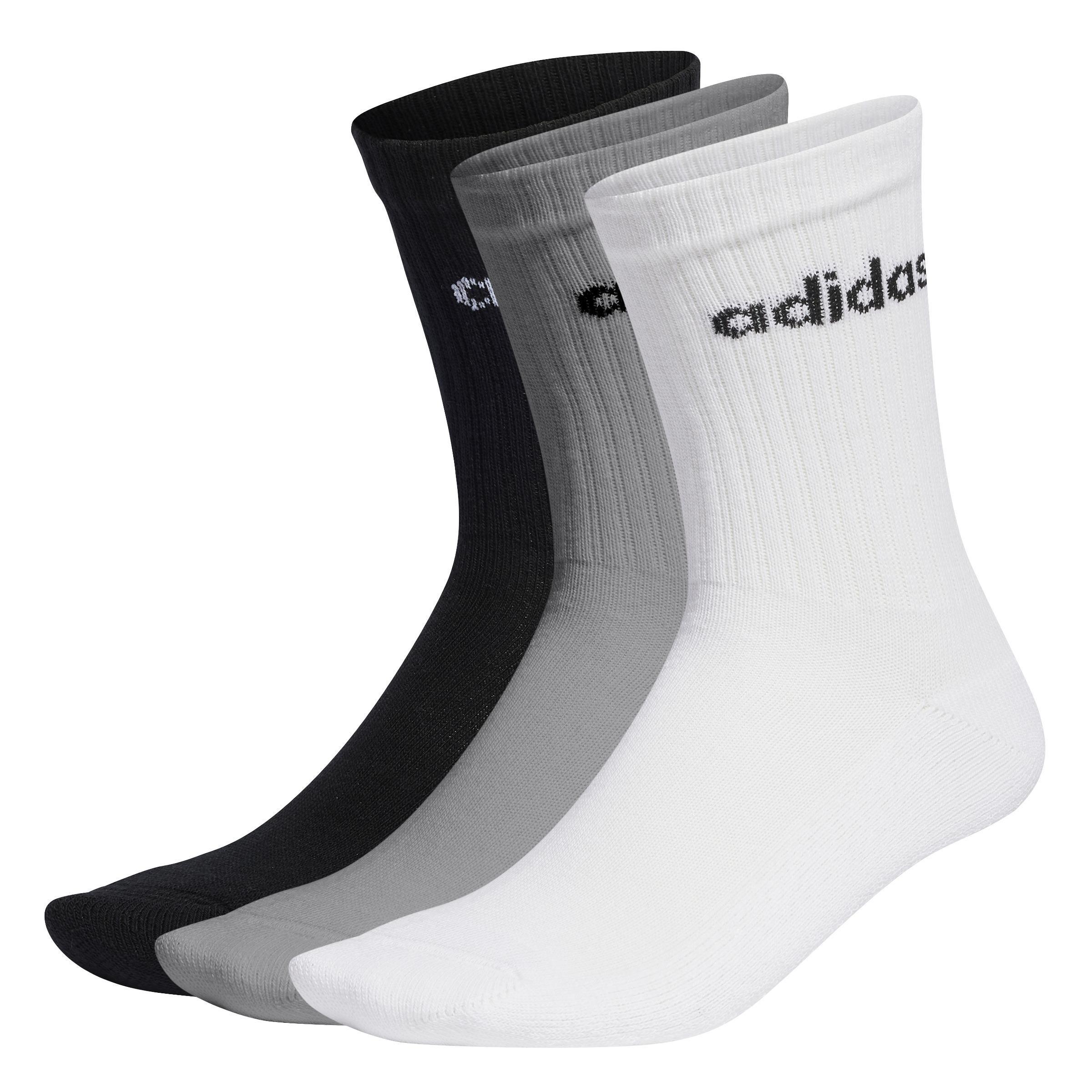 Unisex Linear Crew Cushioned Socks 3 Pairs, Grey, A901_ONE, large image number 0
