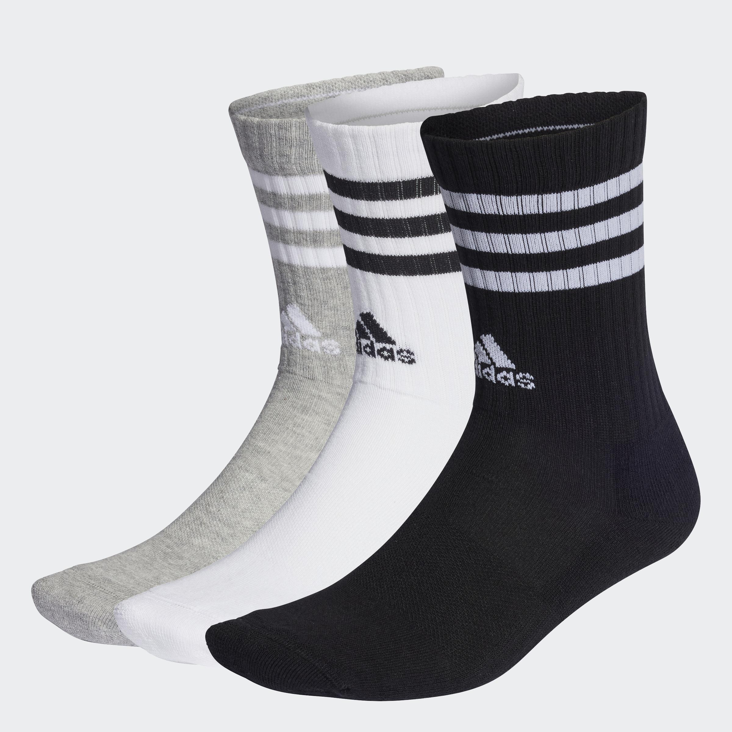 Unisex 3-Stripes Cushioned Crew Socks 3 Pairs, Multicolour
