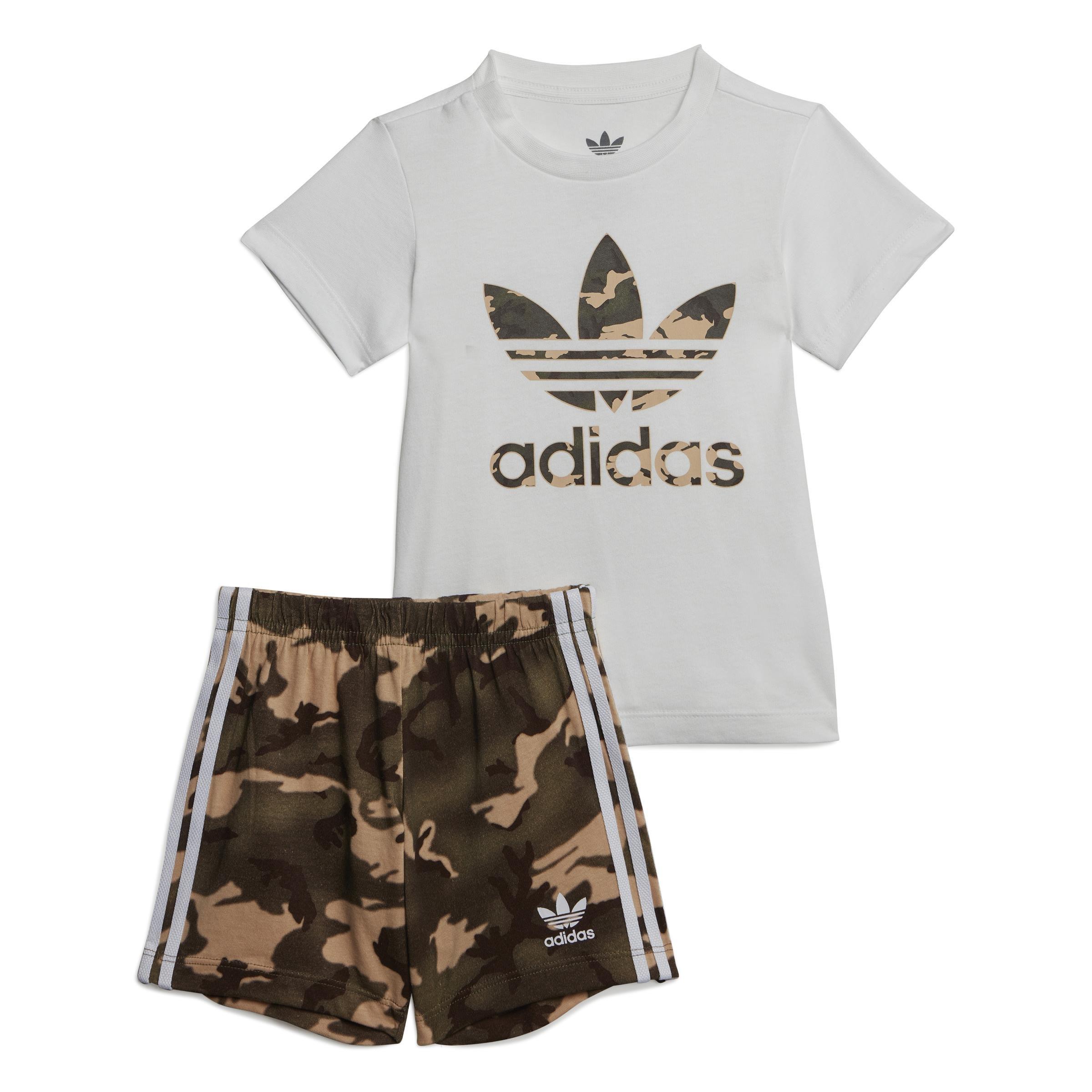 Unisex Kids Camo Tee And Shorts Set, White, , large image number 1