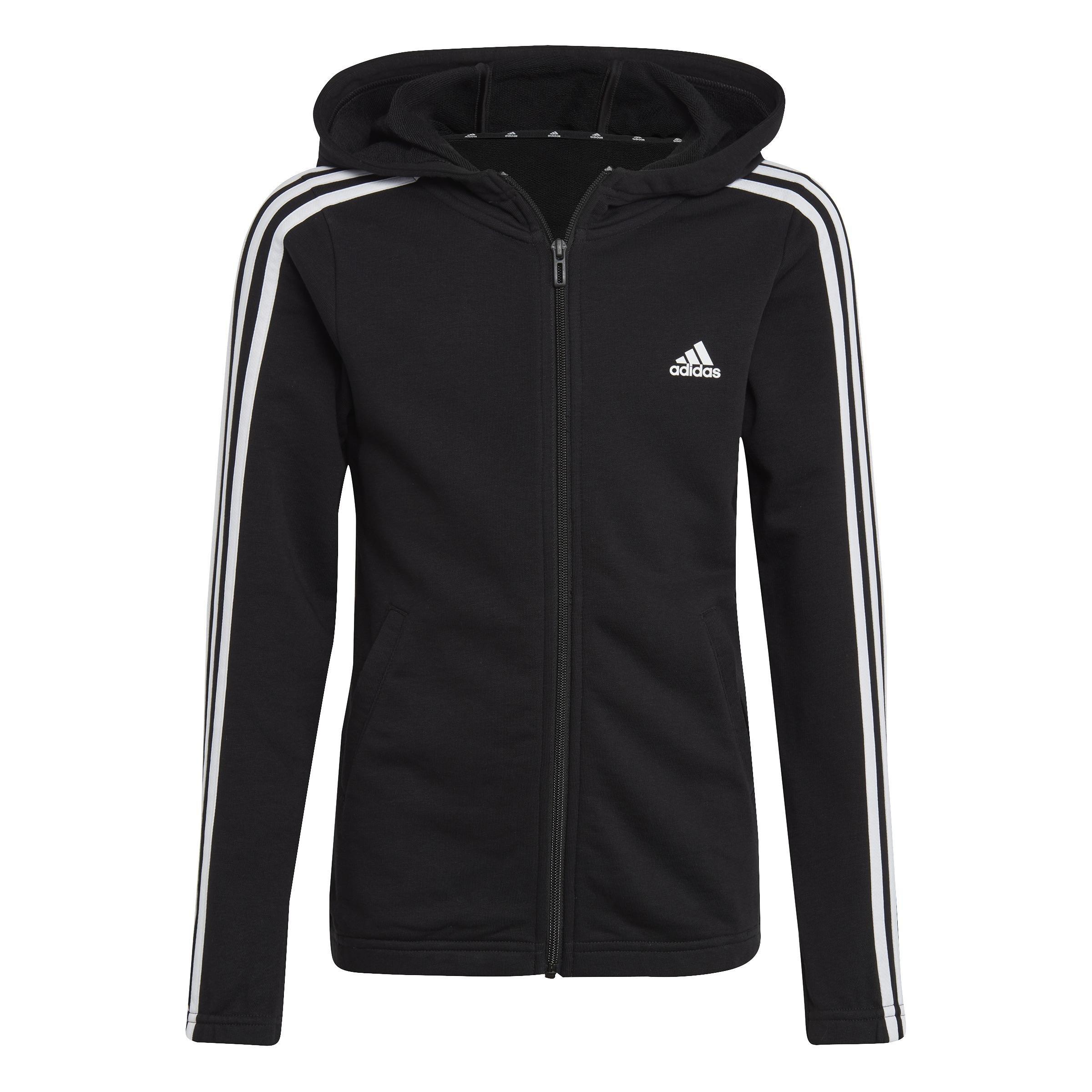 Kids Essentials 3-Stripes Full-Zip Hoodie, Black, , large image number 0
