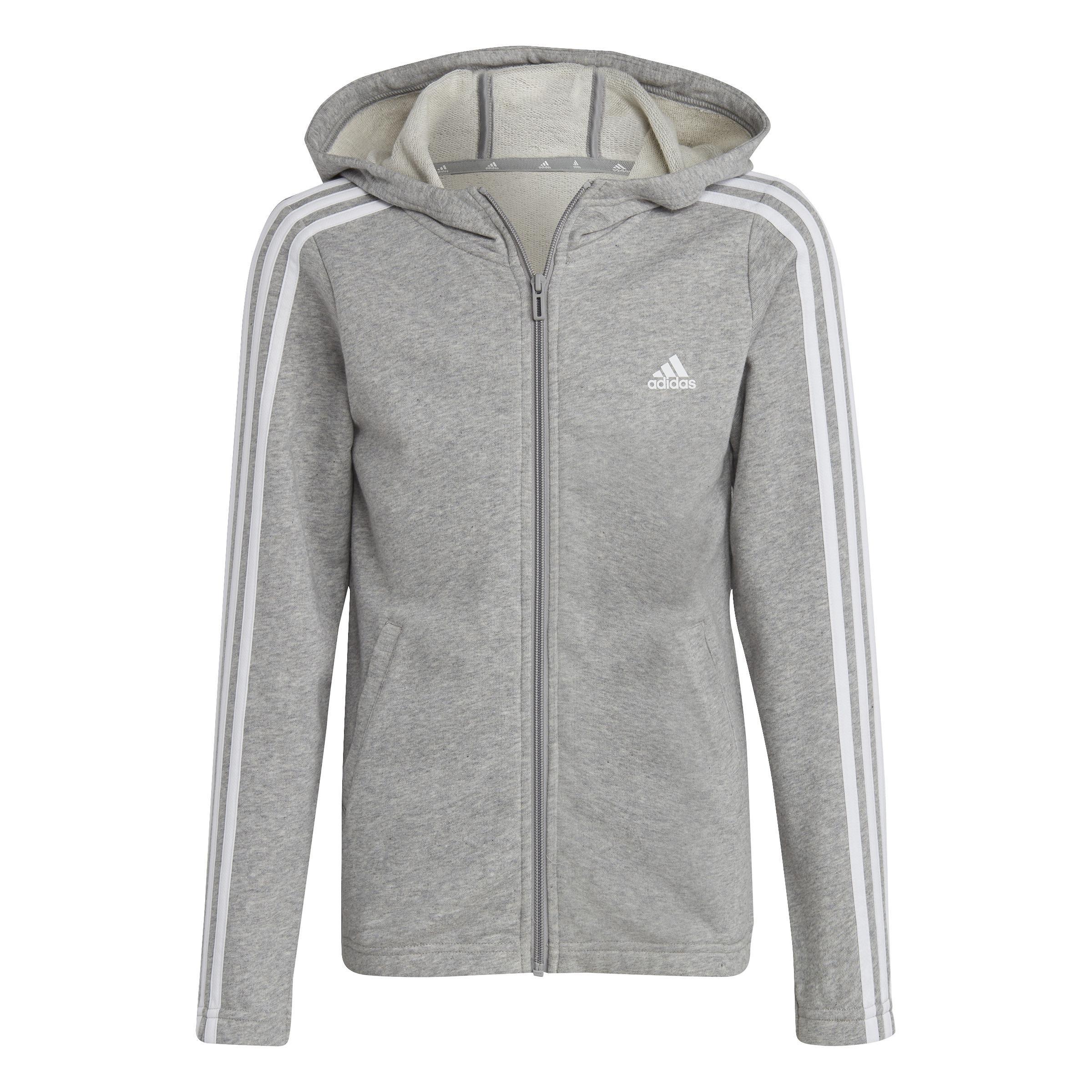 Kids Essentials 3-Stripes Full-Zip Hoodie, Grey, , large image number 0