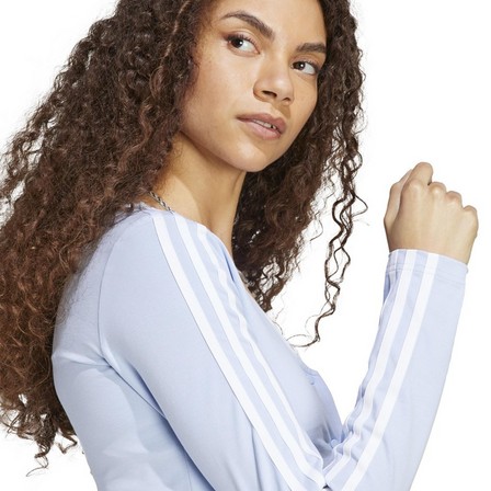 Women Adicolor Classics 3-Stripes Button Long-Sleeve Top, Blue, A901_ONE, large image number 4