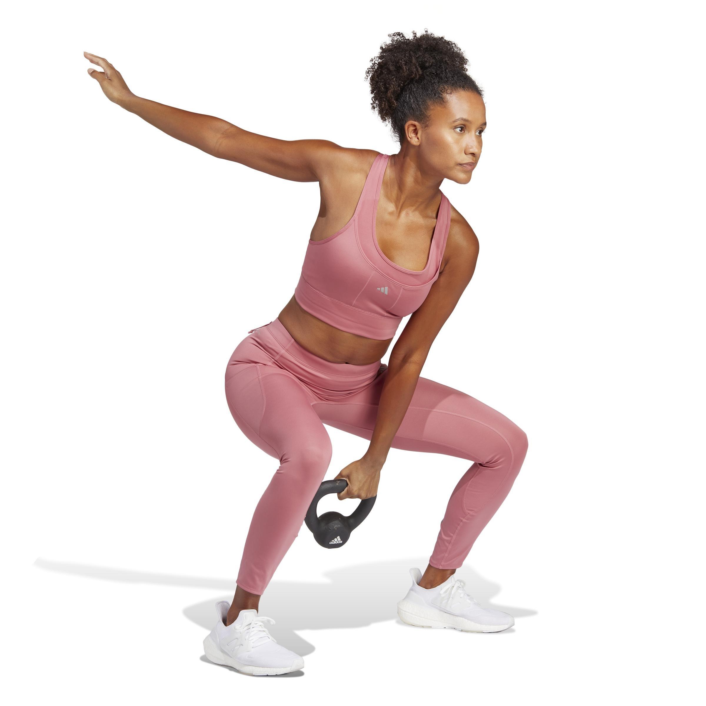 Medium-Support Running Pocket Bra, Pink, , large image number 1