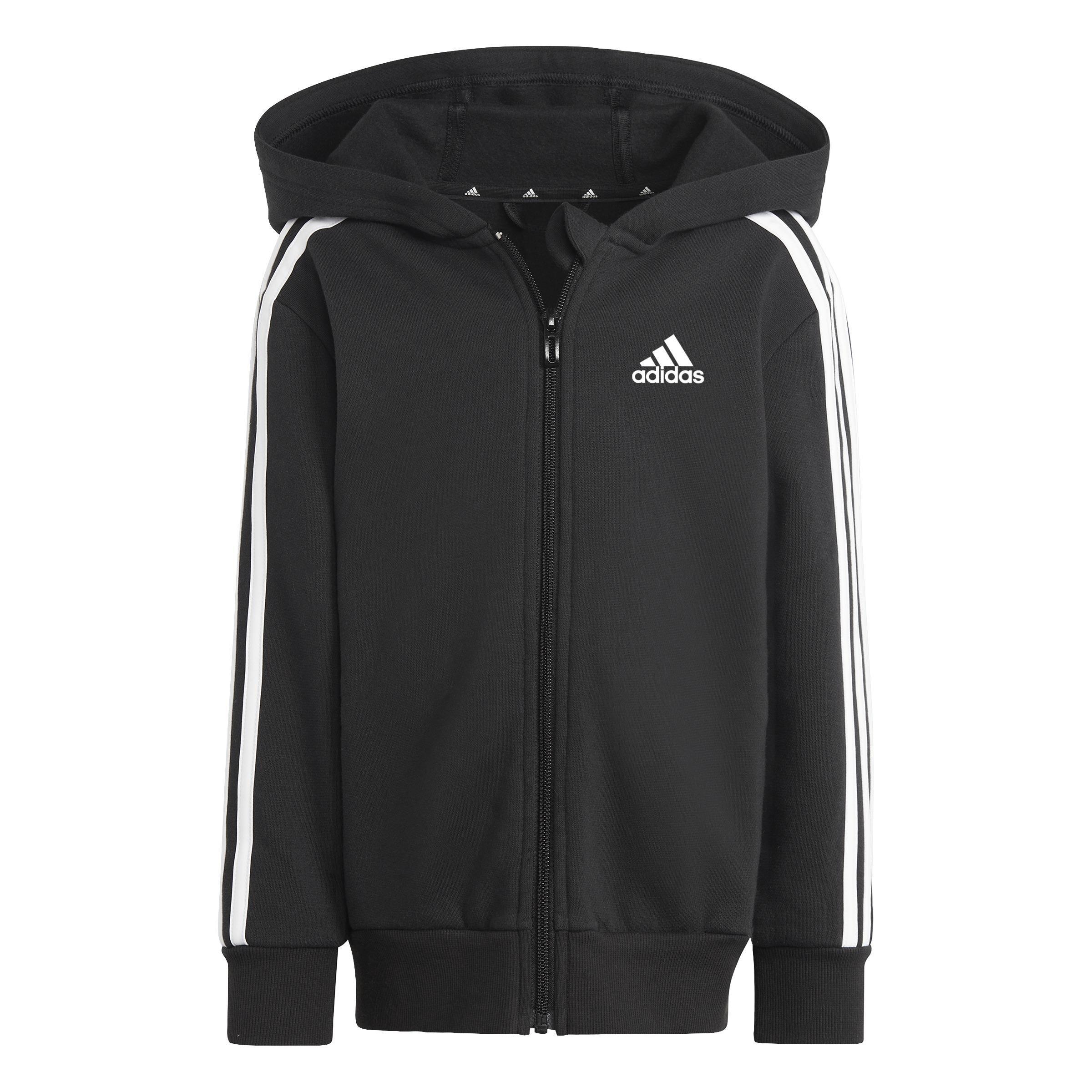 Unisex Kids Essentials 3-Stripes Zip Hooded Jacket, Black, , large image number 1