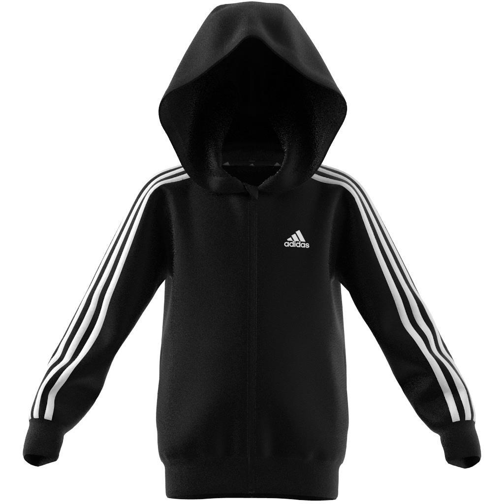 Unisex Kids Essentials 3-Stripes Zip Hooded Jacket, Black, , large image number 10