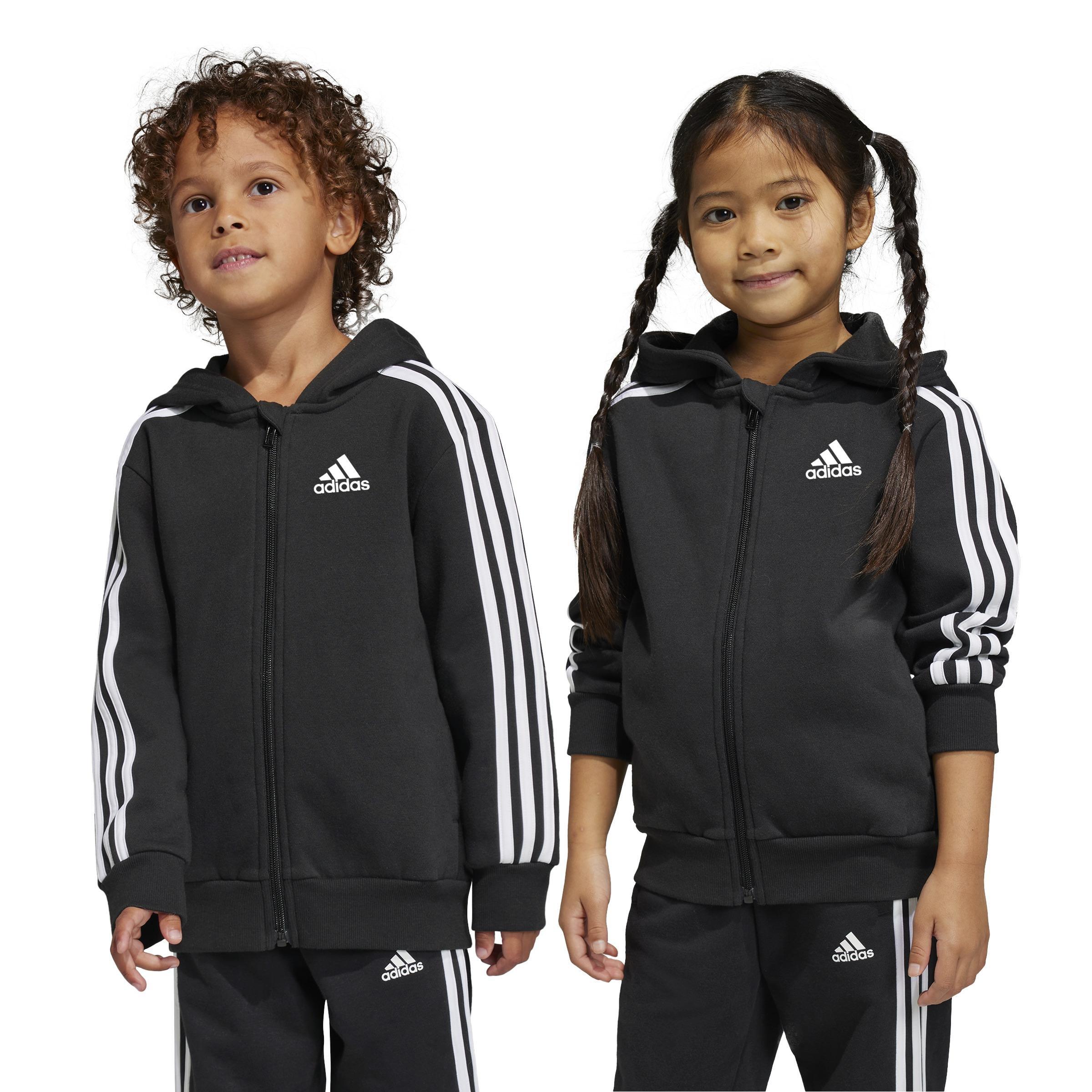 Unisex Kids Essentials 3-Stripes Zip Hooded Jacket, Black, , large image number 11