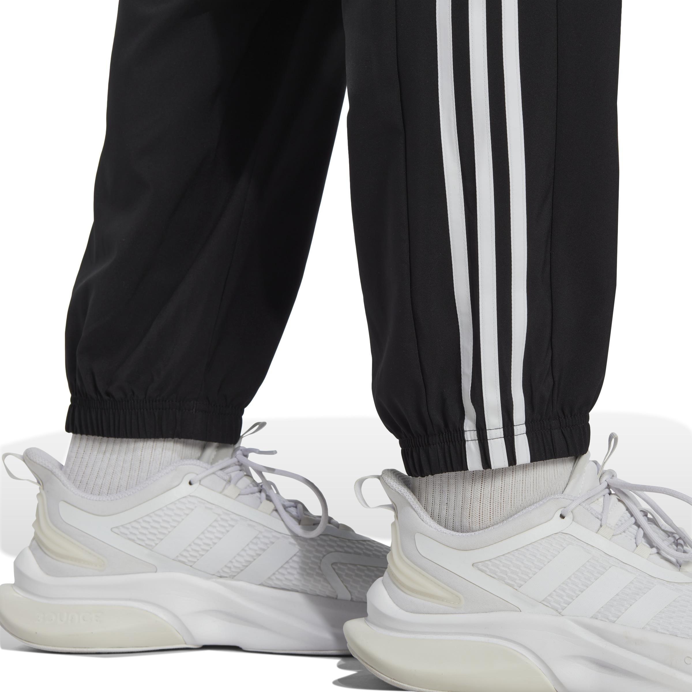 AEROREADY Essentials Elastic Cuff Woven 3-Stripes Tracksuit Bottoms, Black, , large image number 4