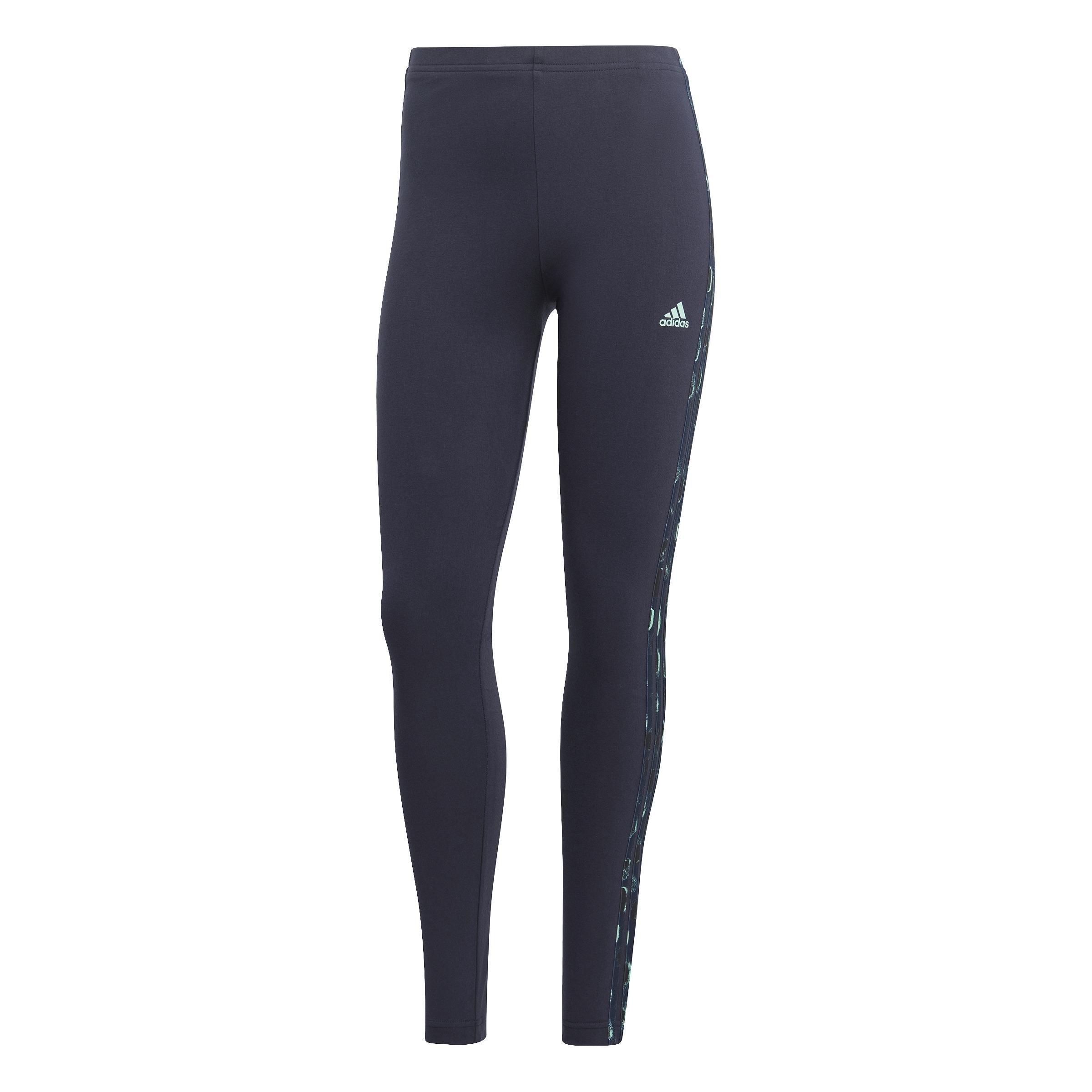 Essentials 3-Stripes Animal Print Leggings, Blue, , large image number 0