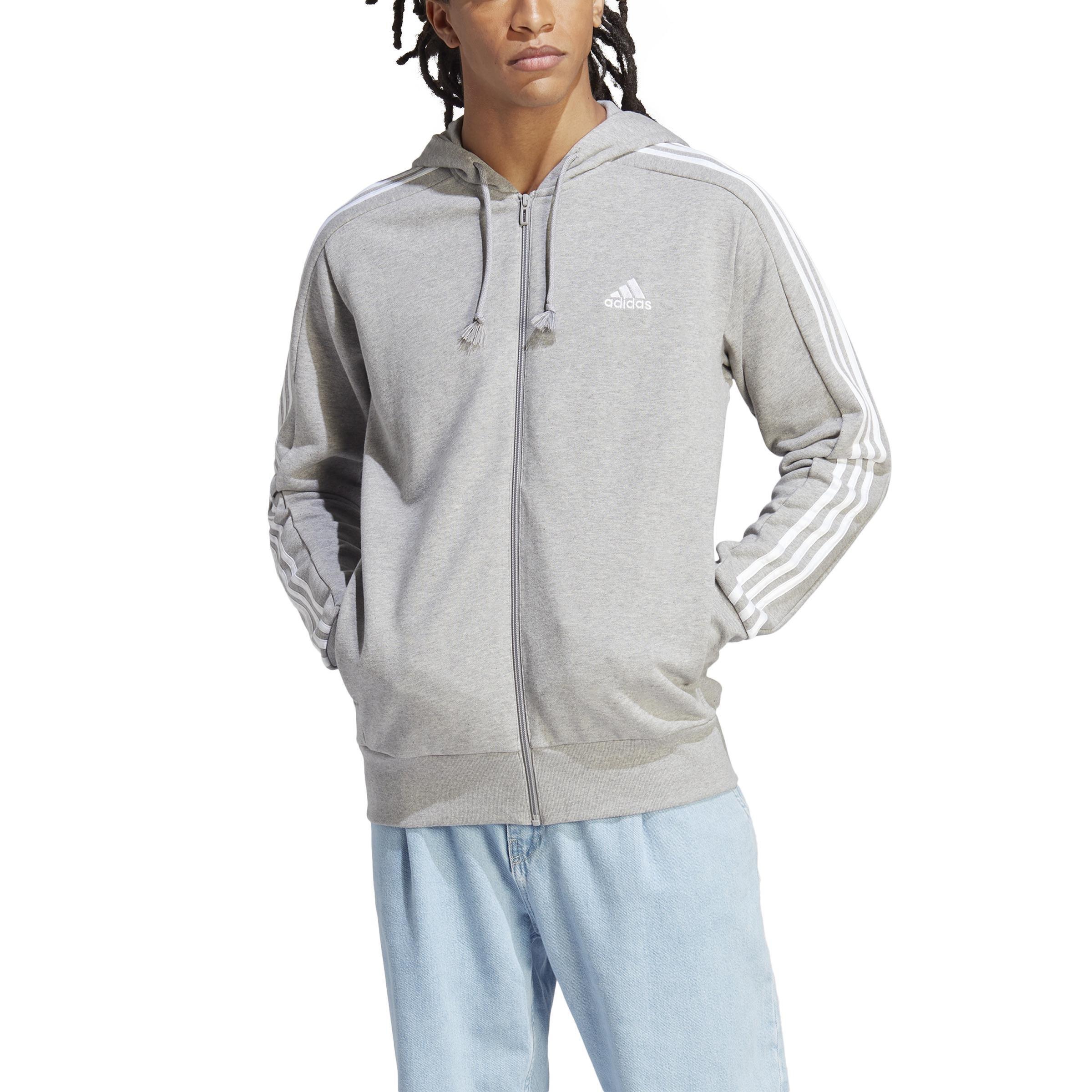 Essentials French Terry 3-Stripes Full-Zip Hoodie, Grey, , large image number 0
