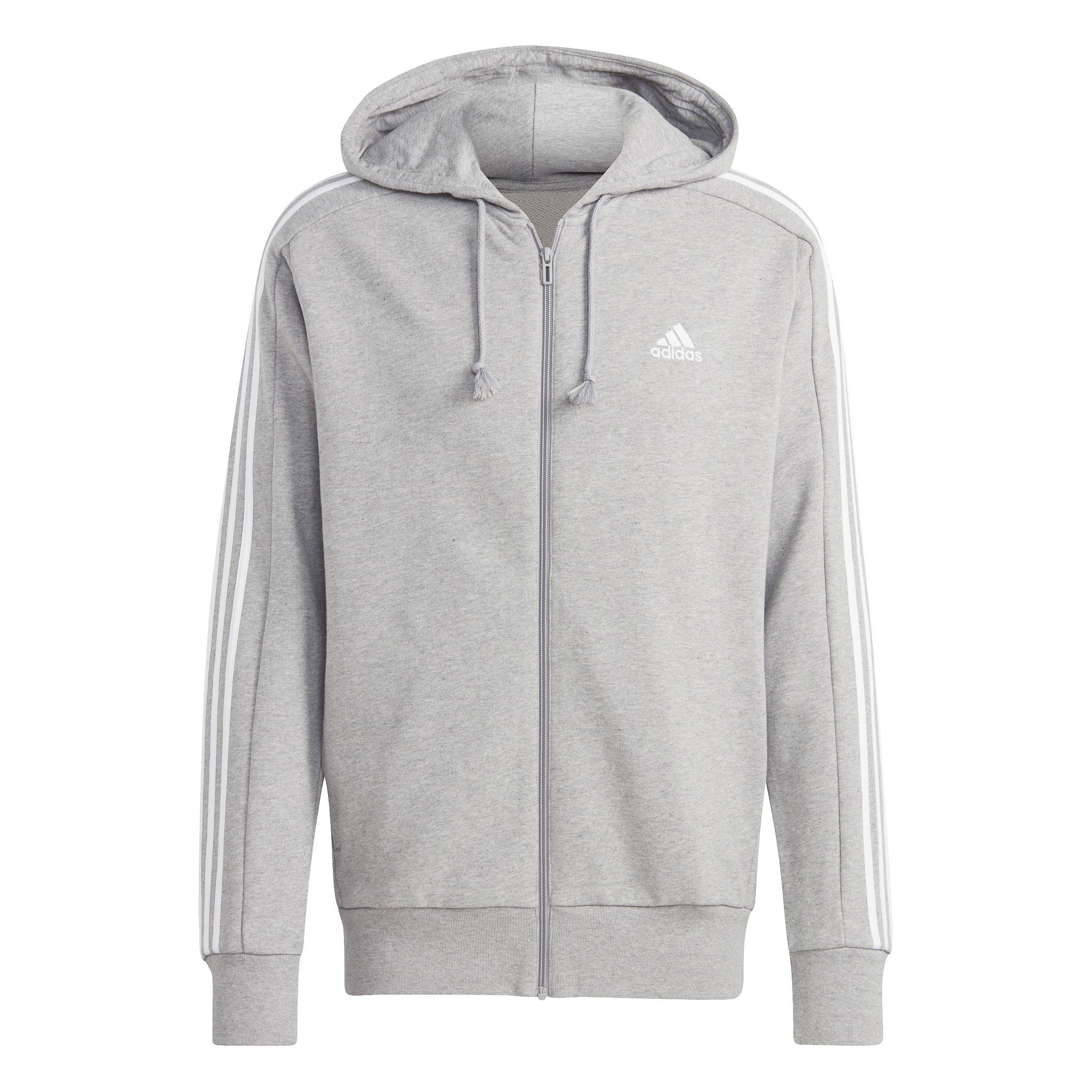 Essentials French Terry 3-Stripes Full-Zip Hoodie, Grey, , large image number 2