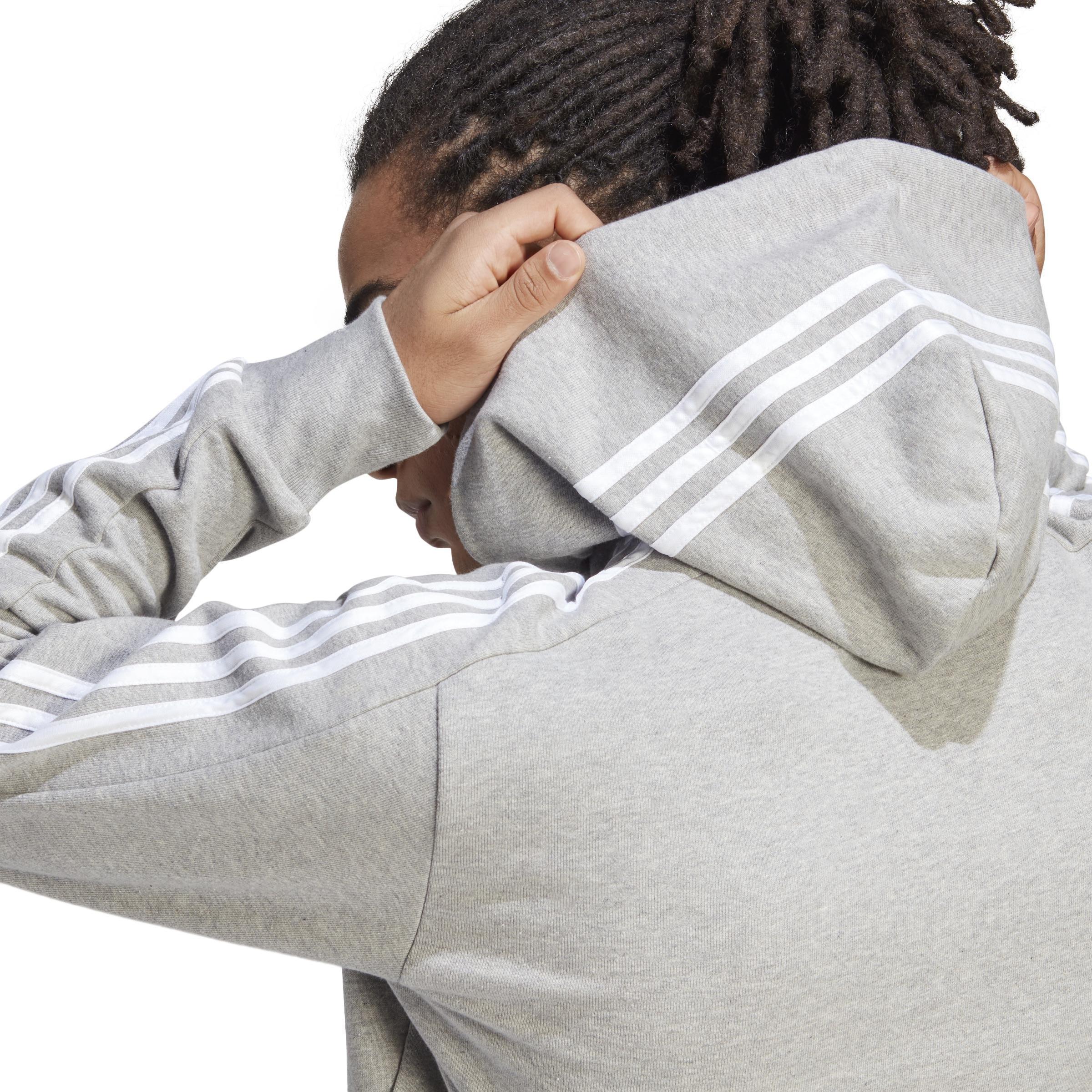 Essentials French Terry 3-Stripes Full-Zip Hoodie, Grey, , large image number 4
