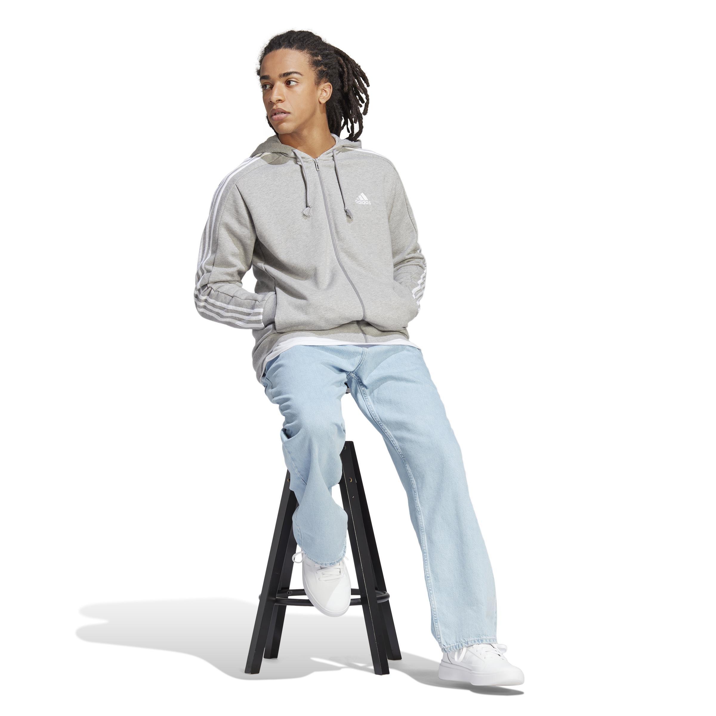 Essentials French Terry 3-Stripes Full-Zip Hoodie, Grey, , large image number 7