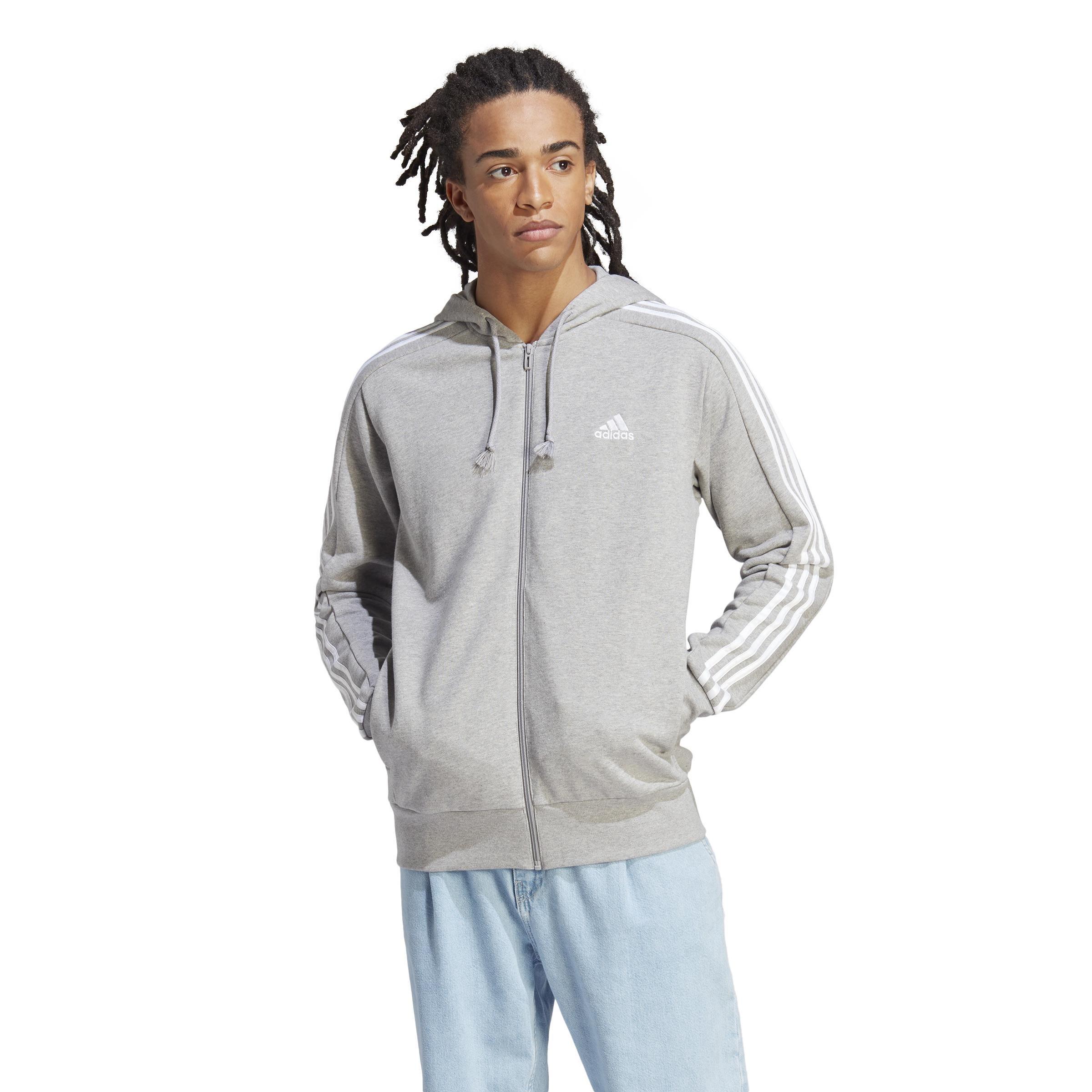 Essentials French Terry 3-Stripes Full-Zip Hoodie, Grey, , large image number 9