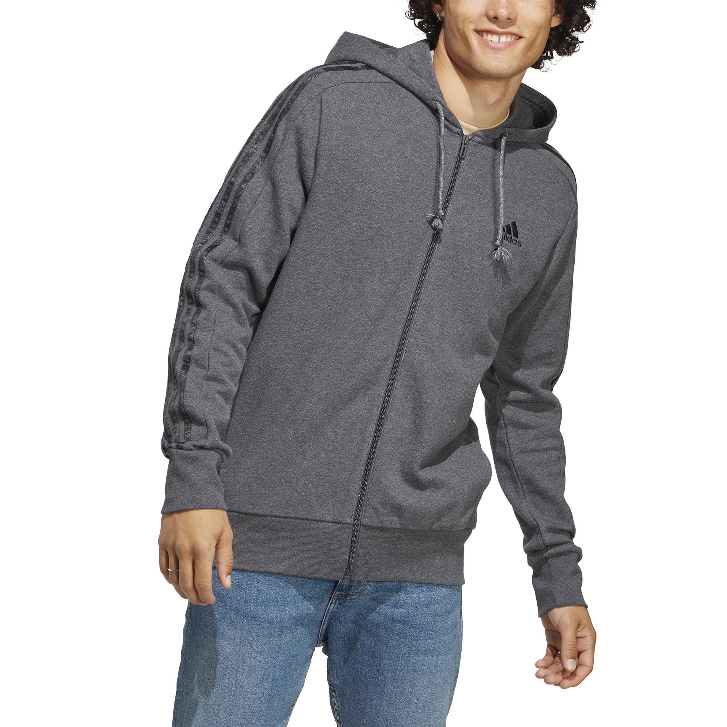 Essentials French Terry 3-Stripes Full-Zip Hoodie, Grey, A901_ONE, large image number 0