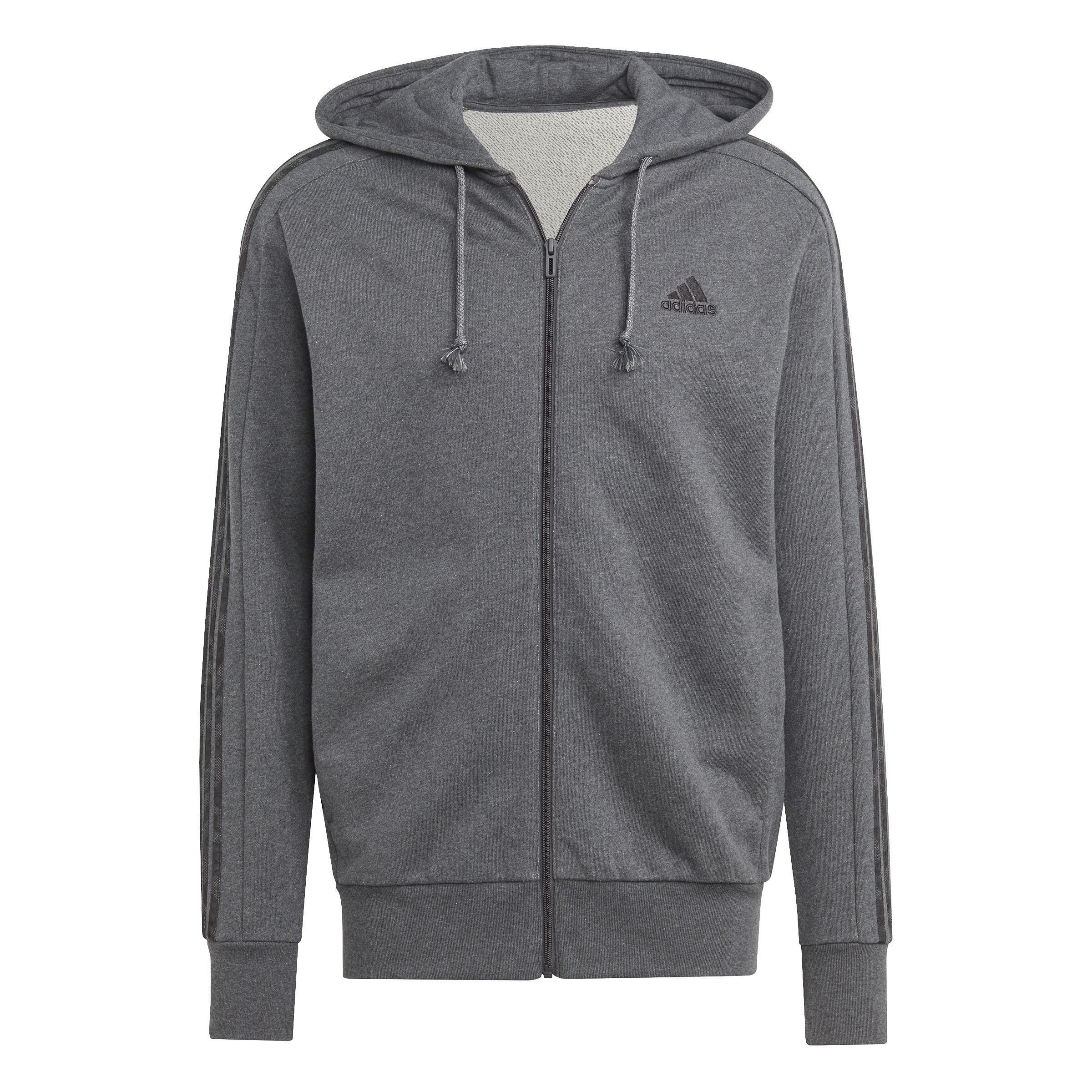 Essentials French Terry 3-Stripes Full-Zip Hoodie, Grey, A901_ONE, large image number 1